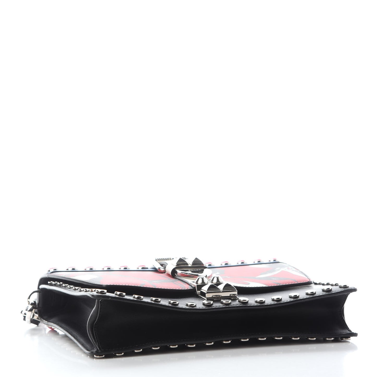 City Calfskin Orchid Print Studded Elektra Shoulder Bag Fuoco Black