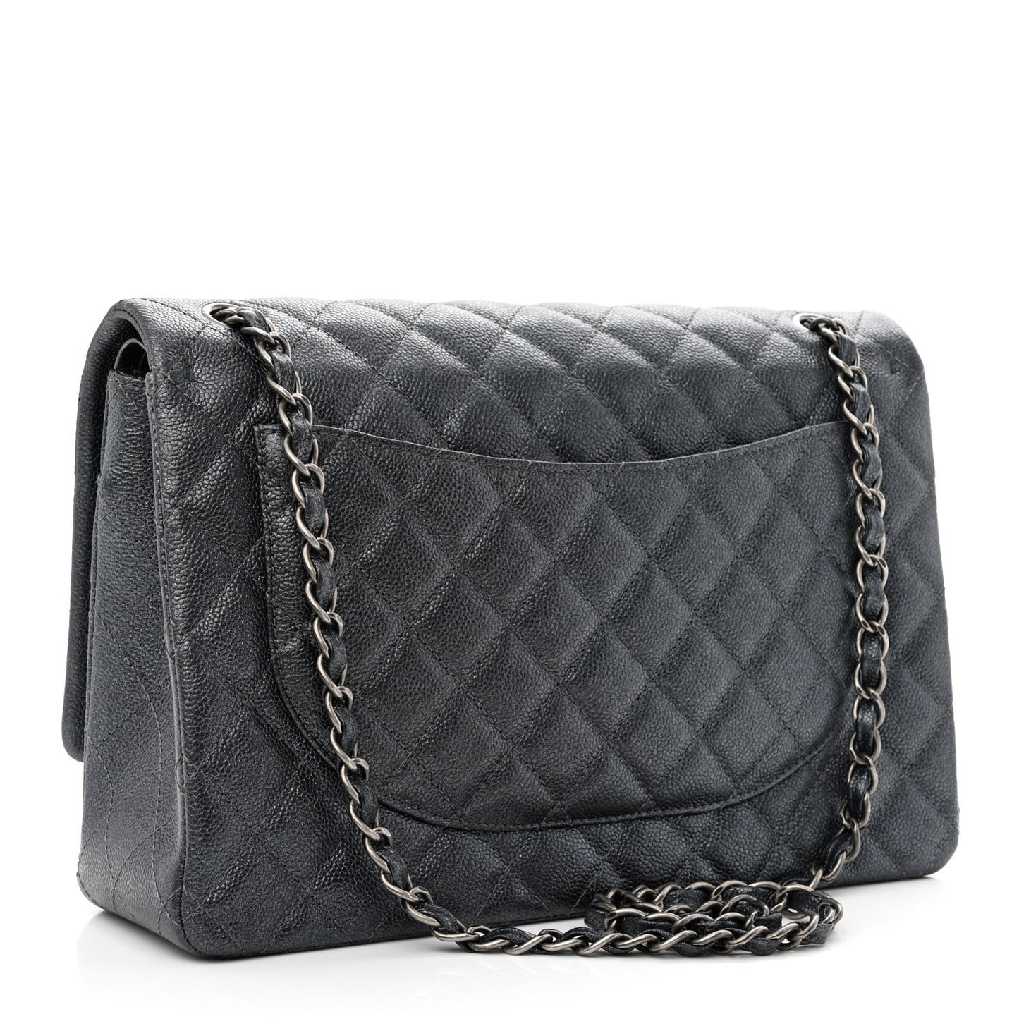 Metallic Caviar Quilted Maxi Double Flap Charcoal