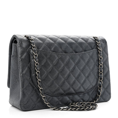 Chanel Metallic Caviar Quilted Maxi Double Flap Charcoal 3 of 11
