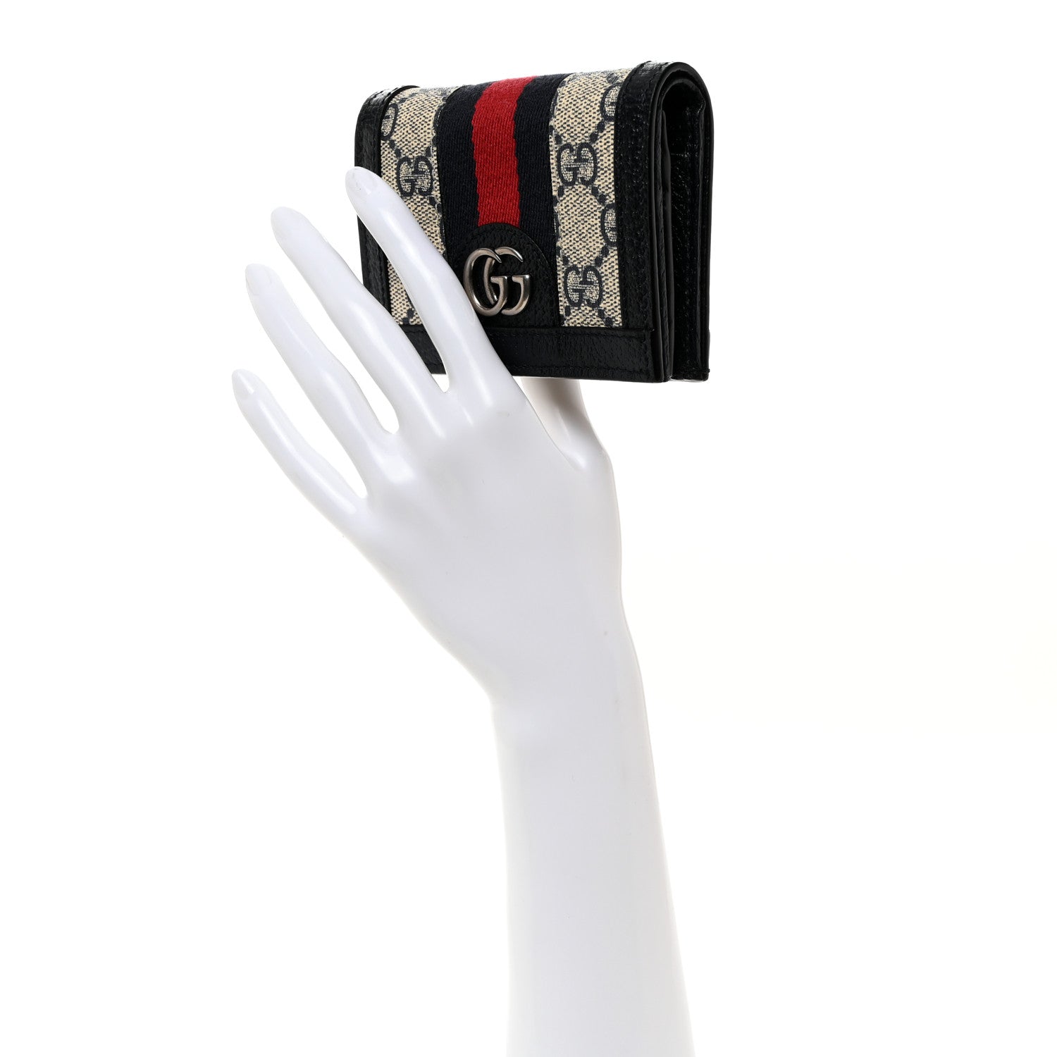 Gucci GG Supreme Monogram Textured Dollar Calfskin Web Ophidia Card Case Beige Blue 2 of 8