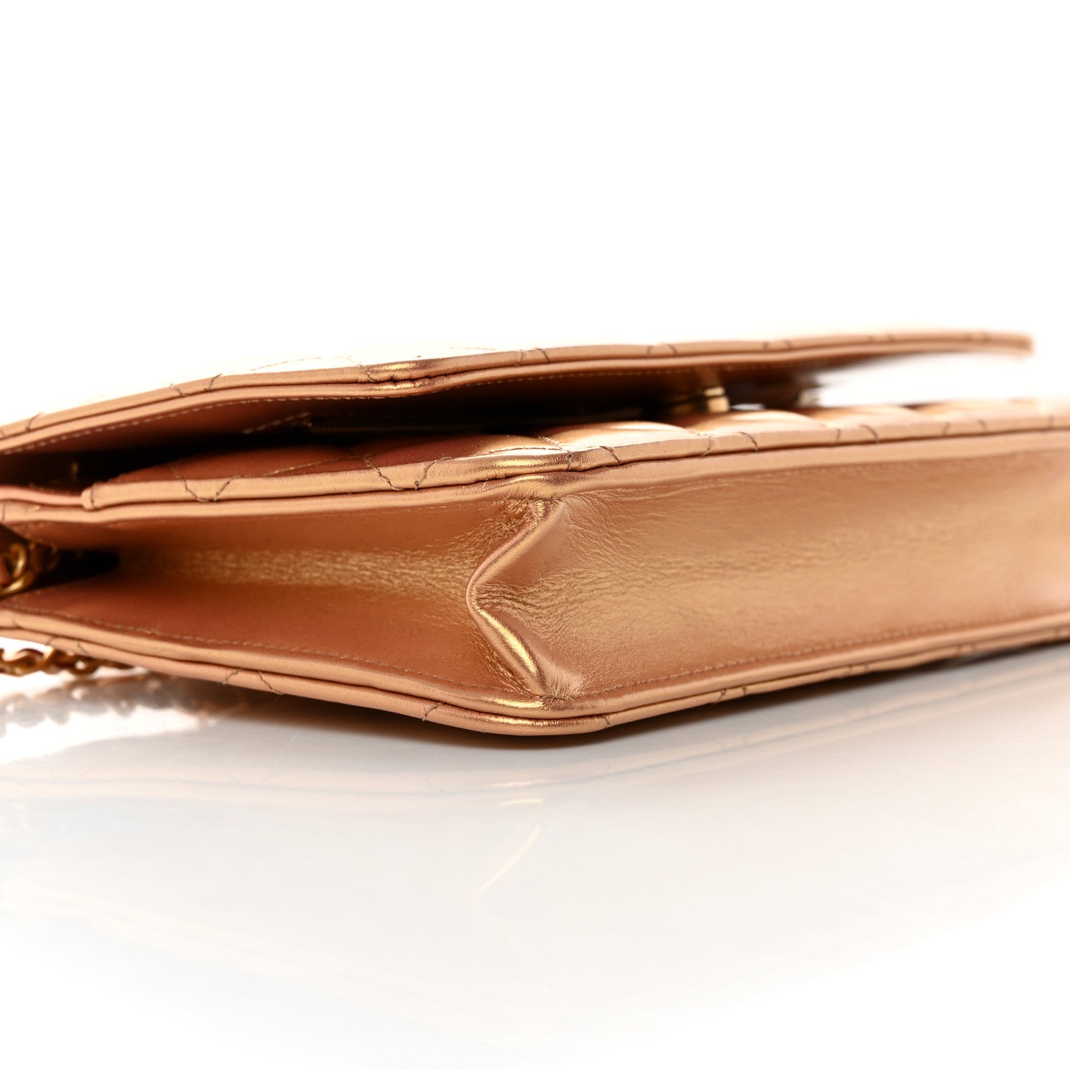 Chanel Metallic Lambskin Quilted Wallet On Chain WOC Golden 10 of 12