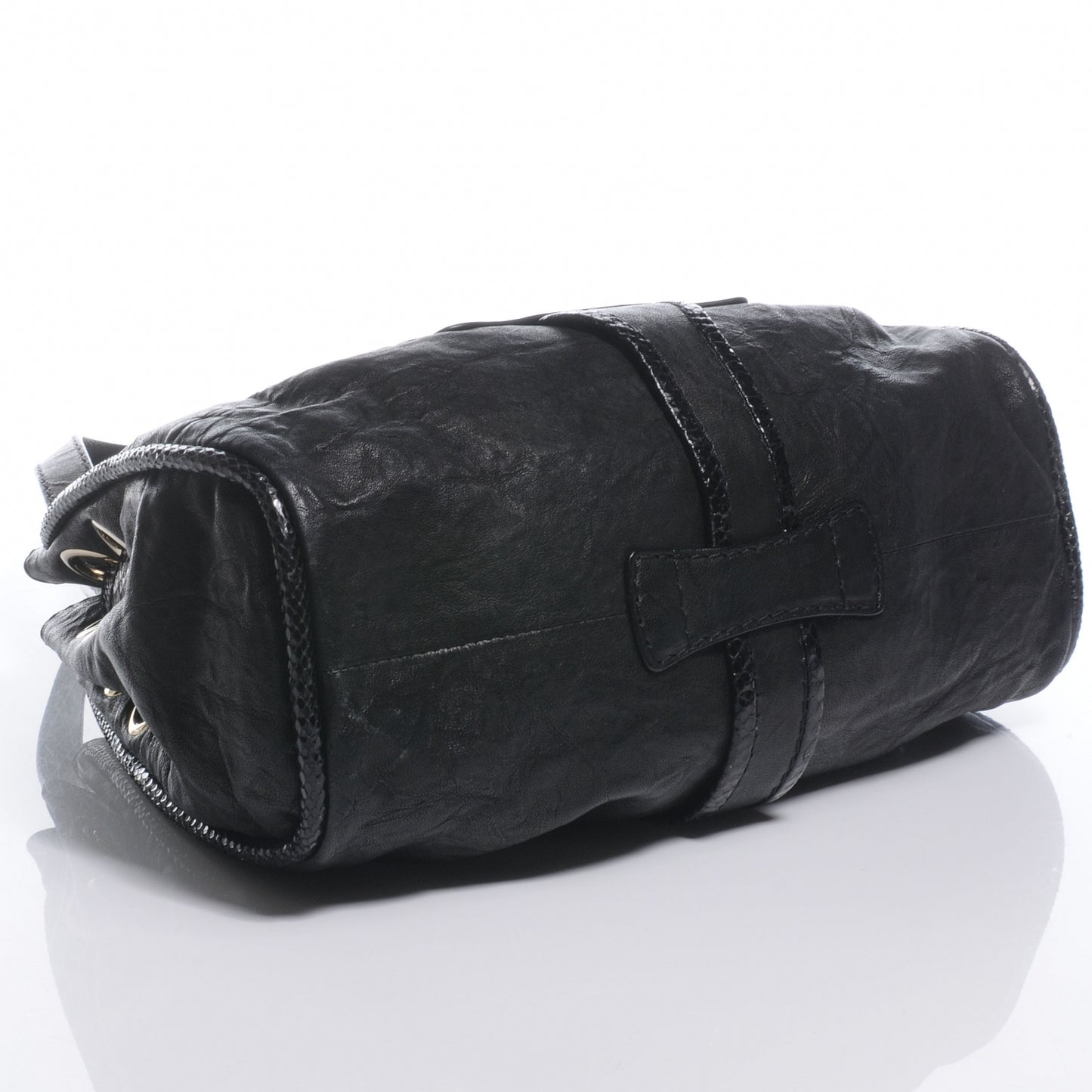 Leather Watersnake Trim Riki Tote Bag Black