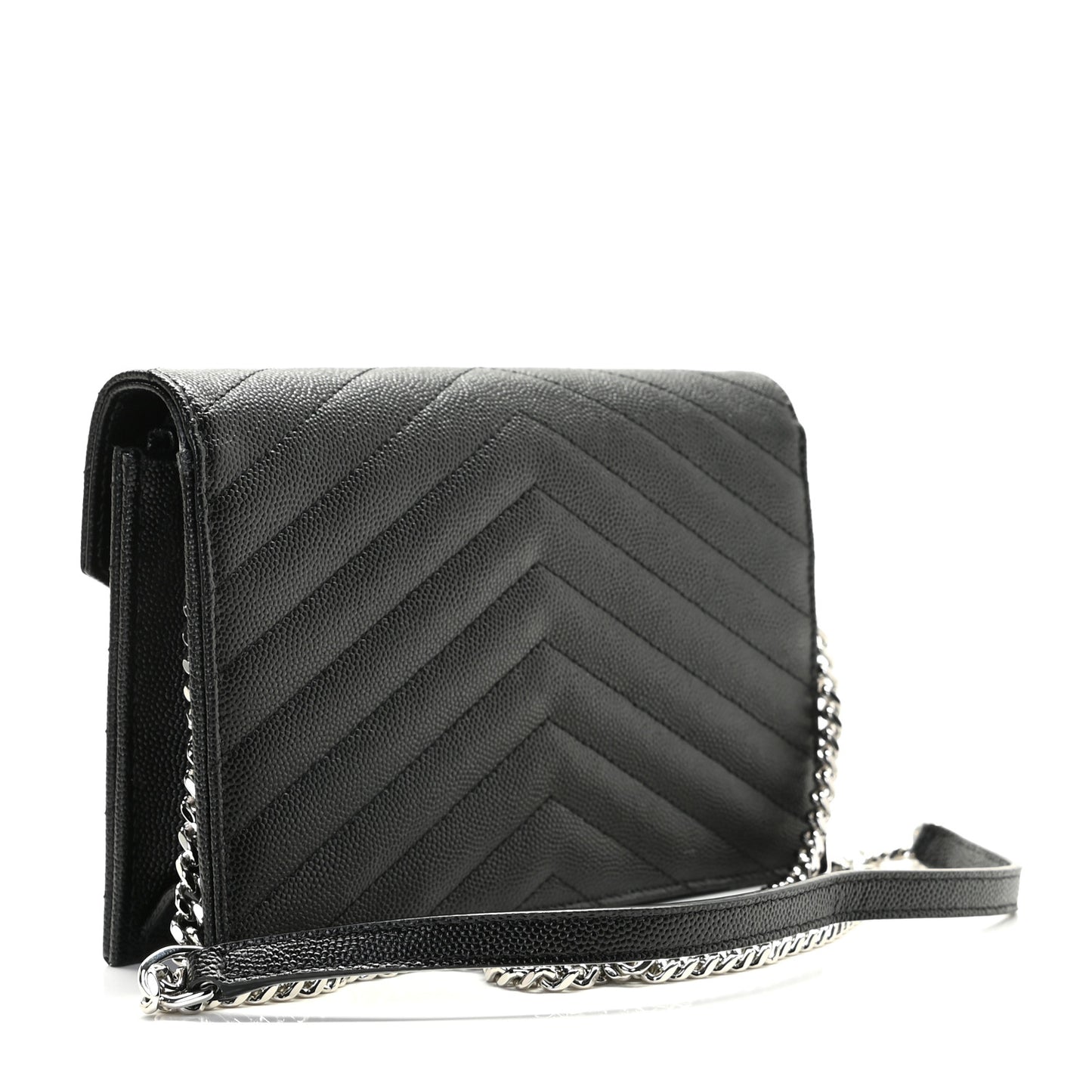Grain De Poudre Matelasse Chevron Monogram Envelope Chain Wallet Black