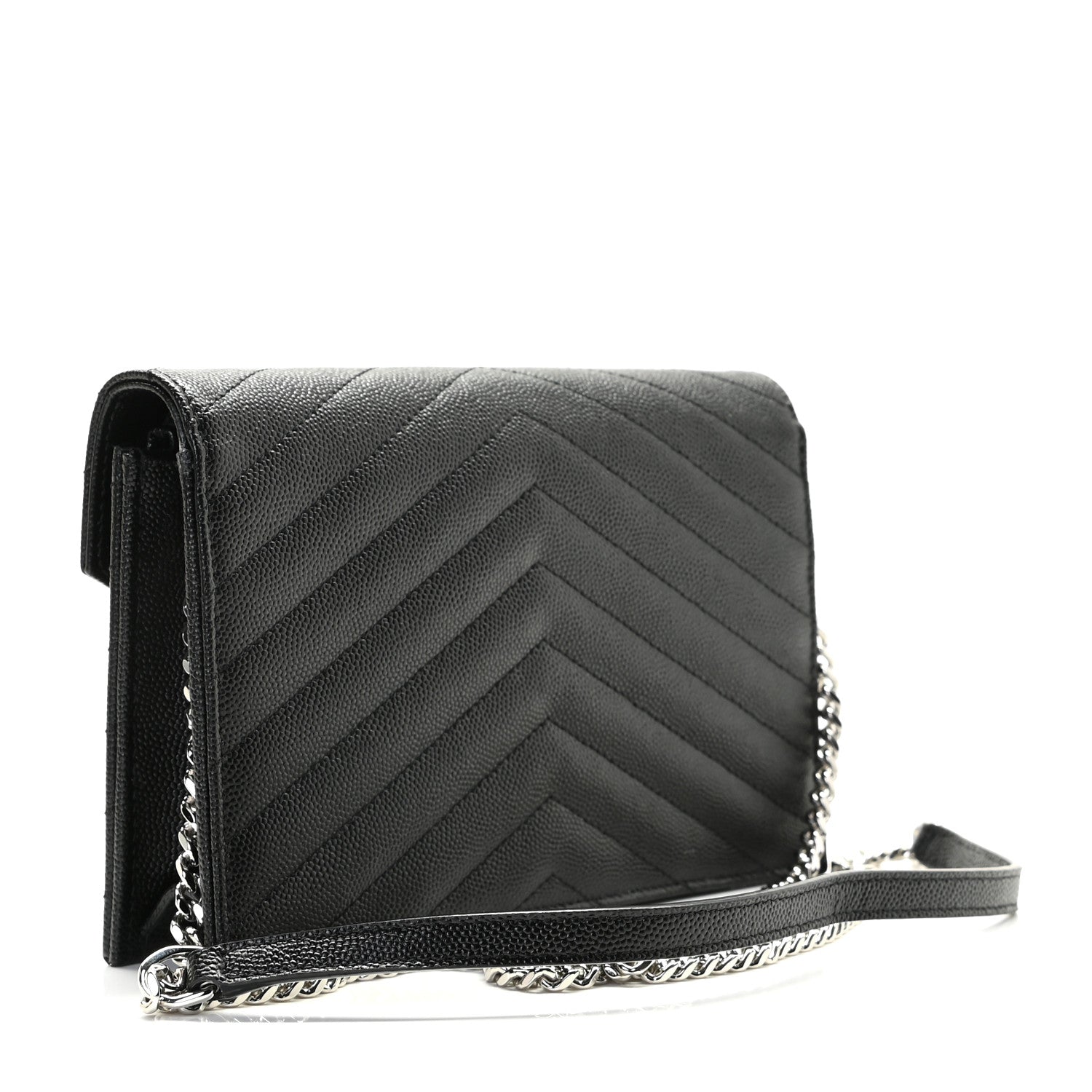 Saint Laurent Grain De Poudre Matelasse Chevron Monogram Envelope Chain Wallet Black 3 of 7