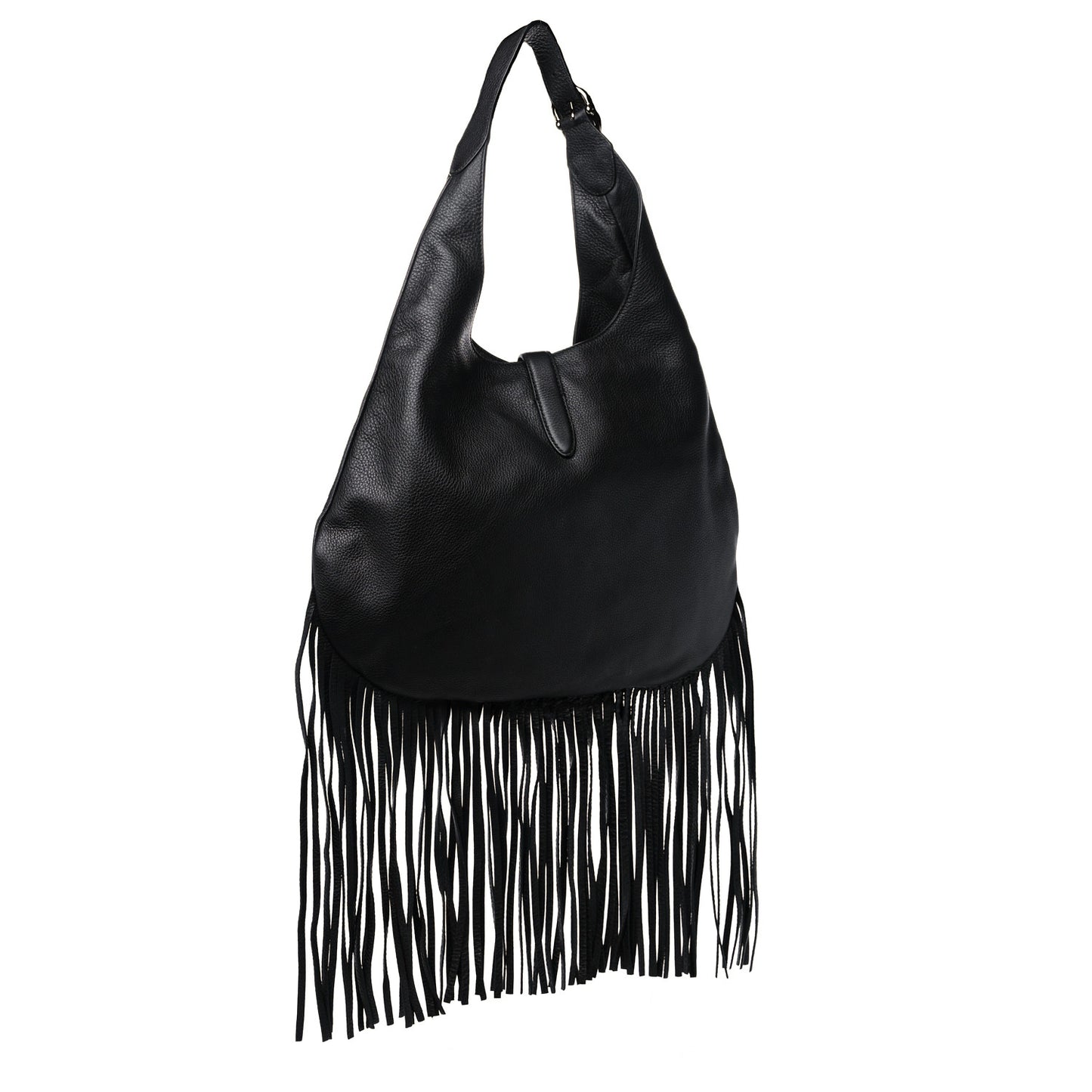 Calfskin Large New Jackie Nouveau Fringe Hobo Black