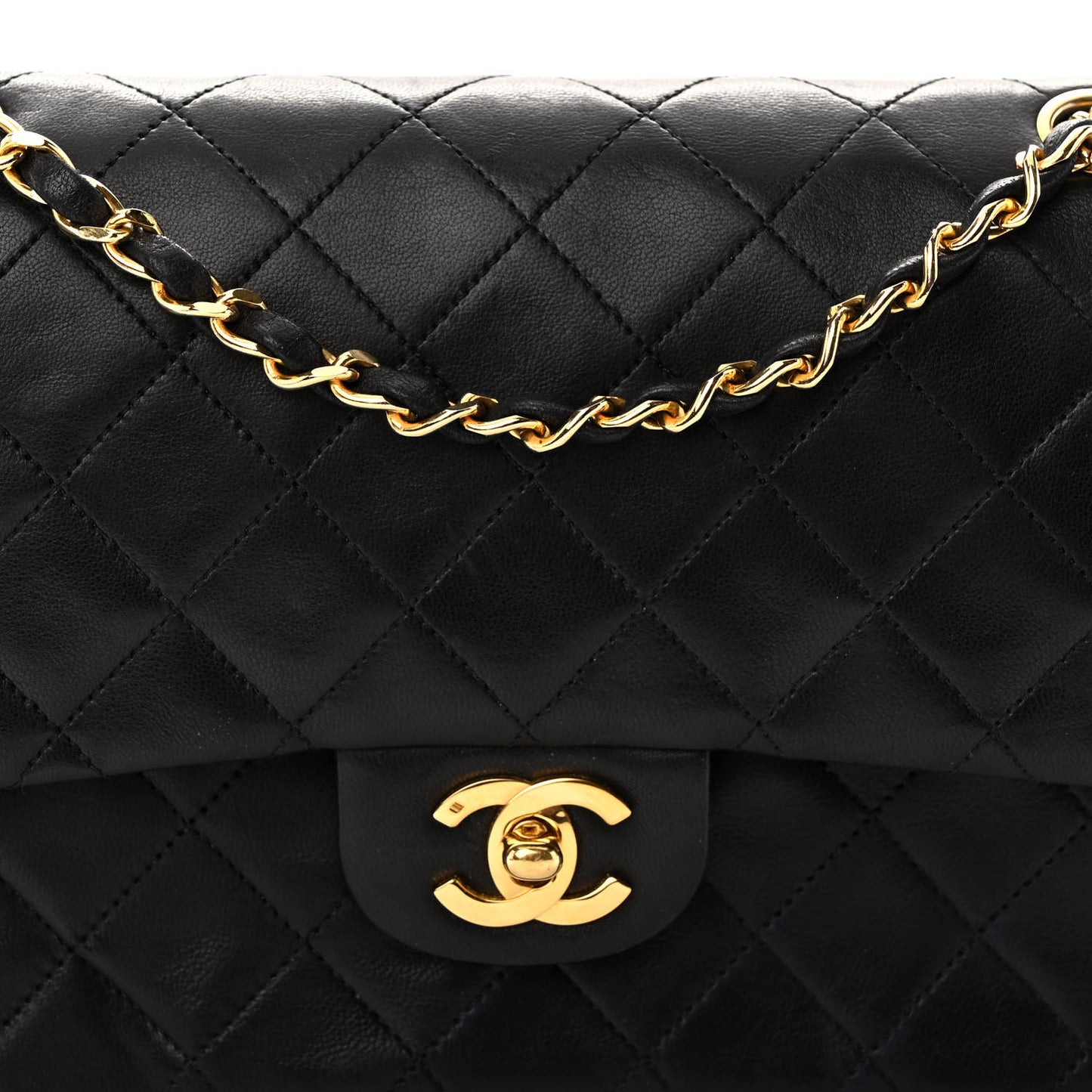 Lambskin Quilted Medium Double Flap Black