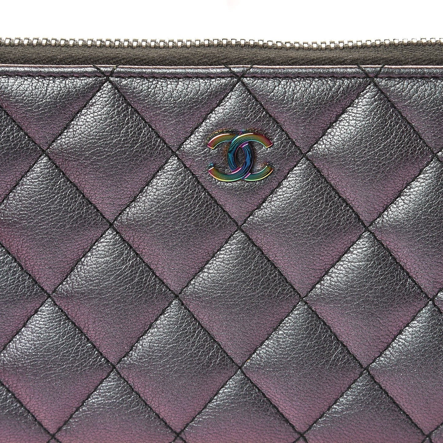Iridescent Goatskin Quilted Large Gusset Zip Around Wallet Purple