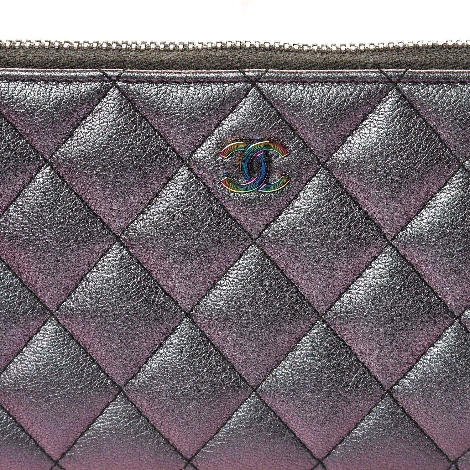 Chanel Iridescent Goatskin Quilted Large Gusset Zip Around Wallet Purple 9 of 10