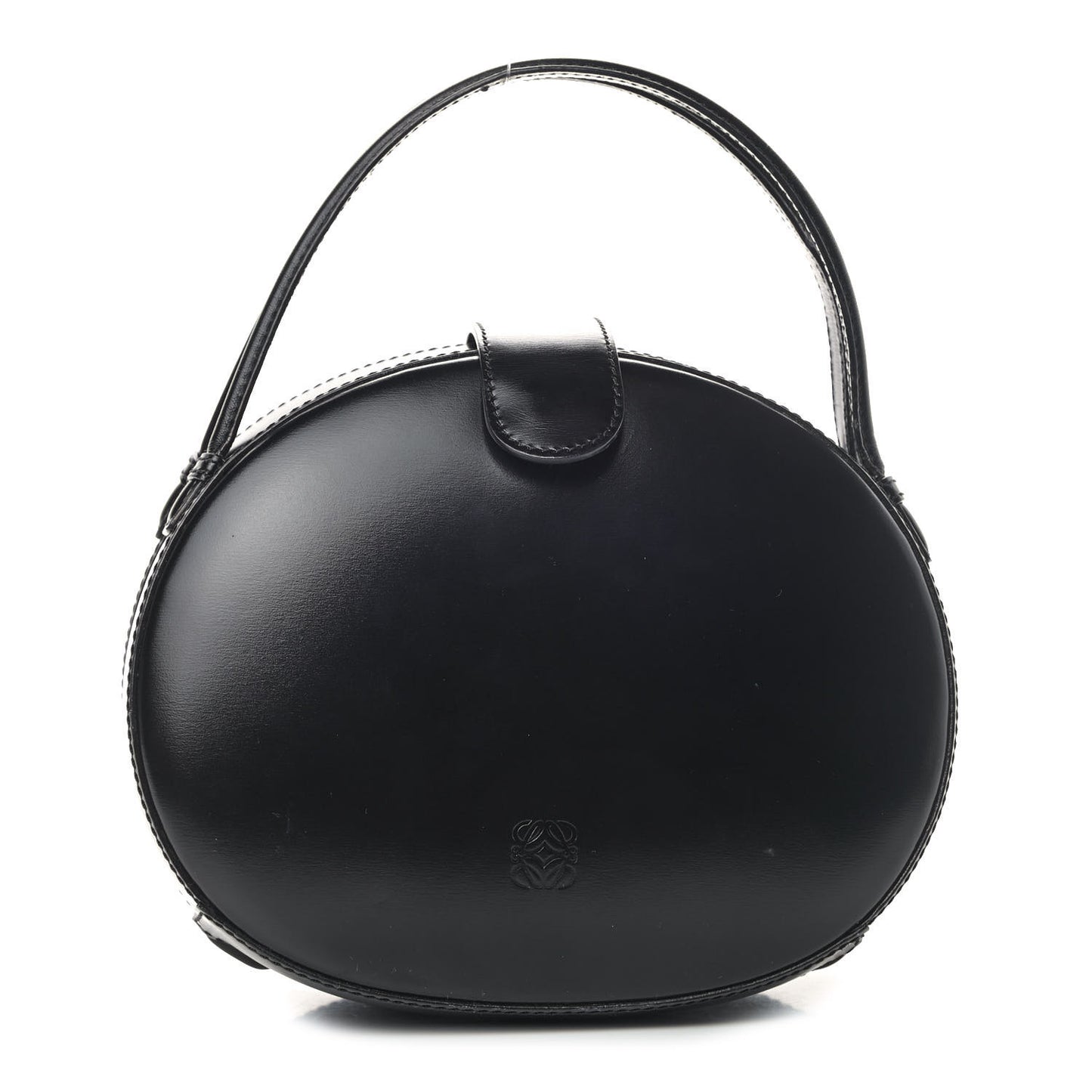 Calfskin Round Top Handle Bag Black