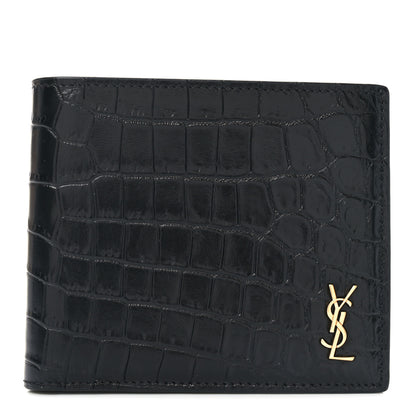 Saint Laurent Calfskin Crocodile Embossed Tiny Cassandre East West Wallet Black 1 of 7