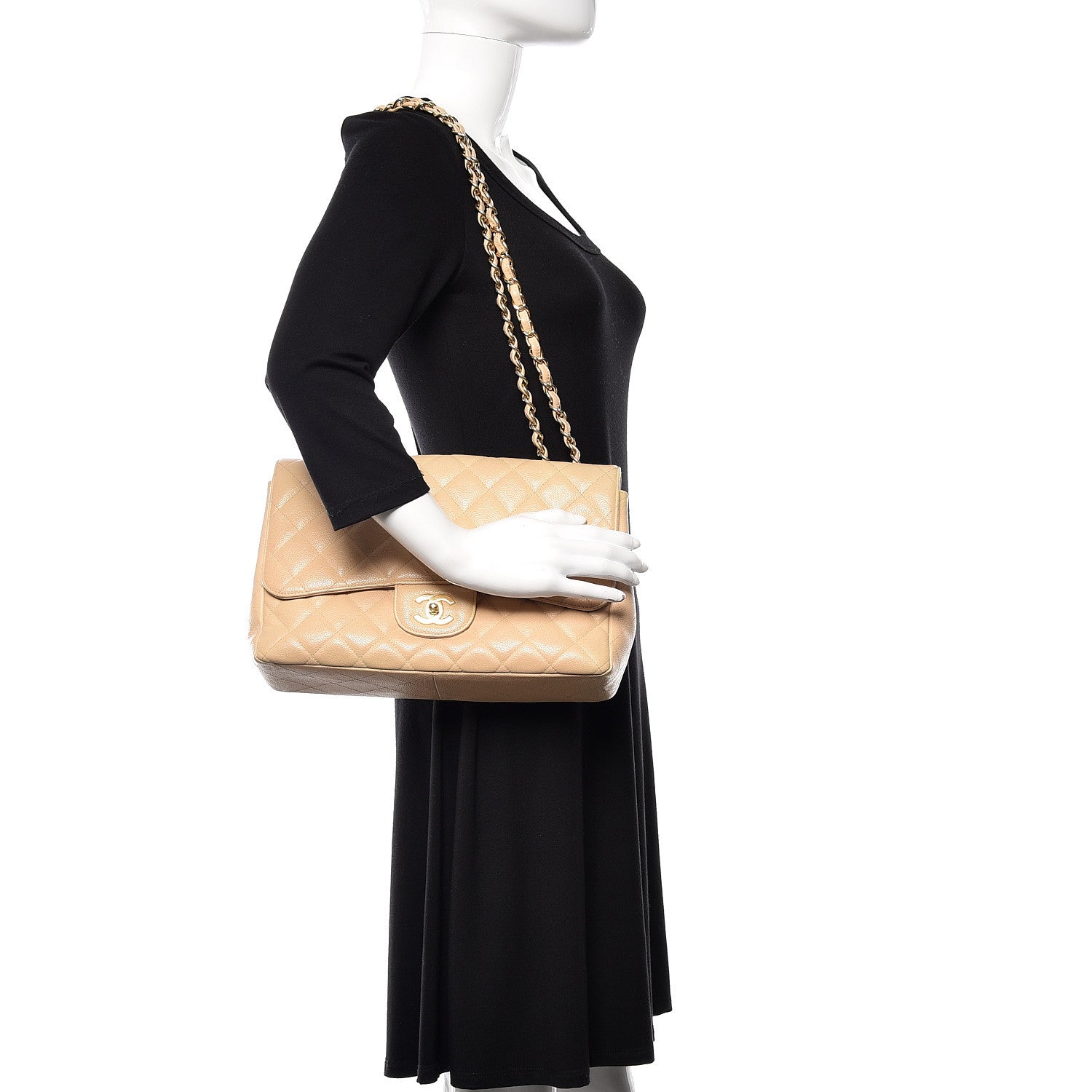 Chanel Caviar Quilted Jumbo Single Flap Beige Clair 2 of 10