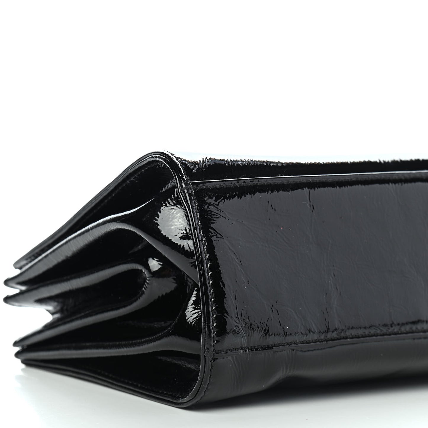 Patent Mademoiselle Lock Convertible Wrist Clutch Bag Black