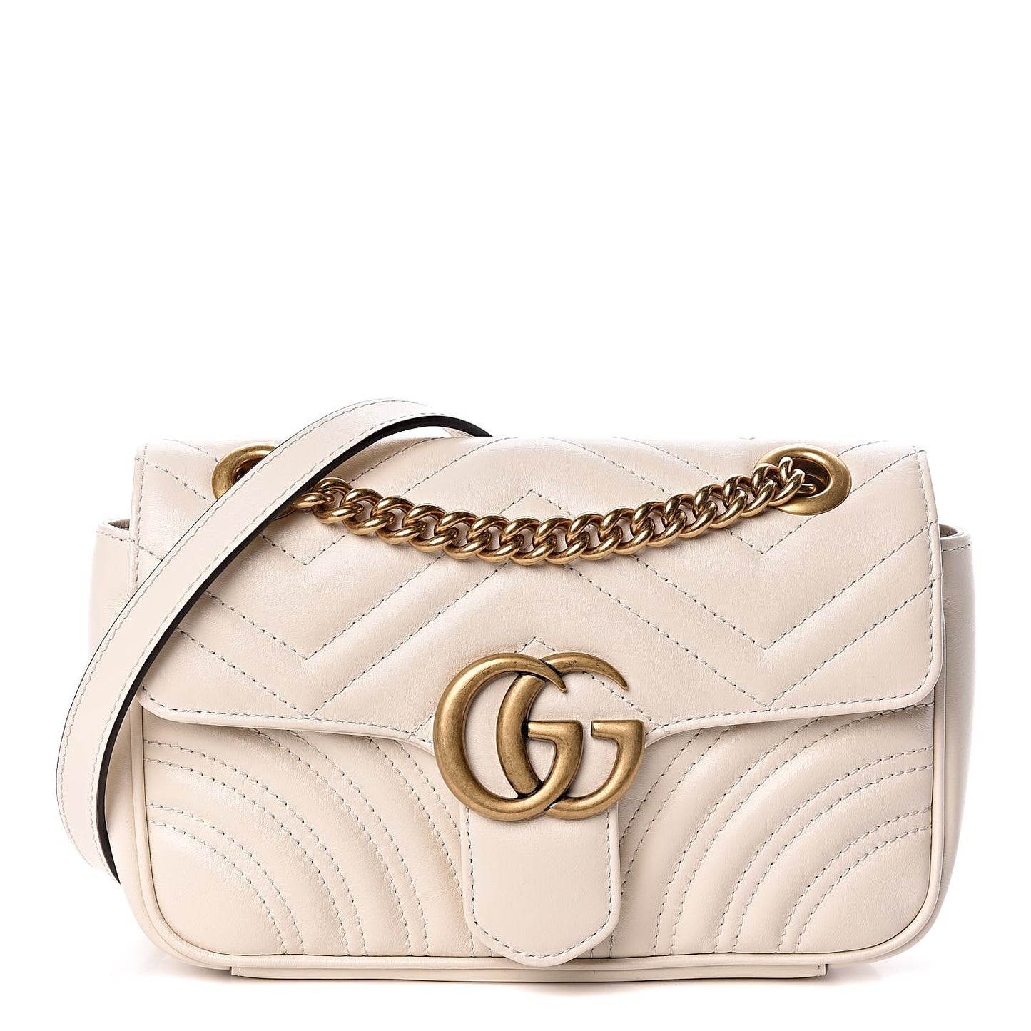 Calfskin Matelasse Mini GG Marmont Shoulder Bag White