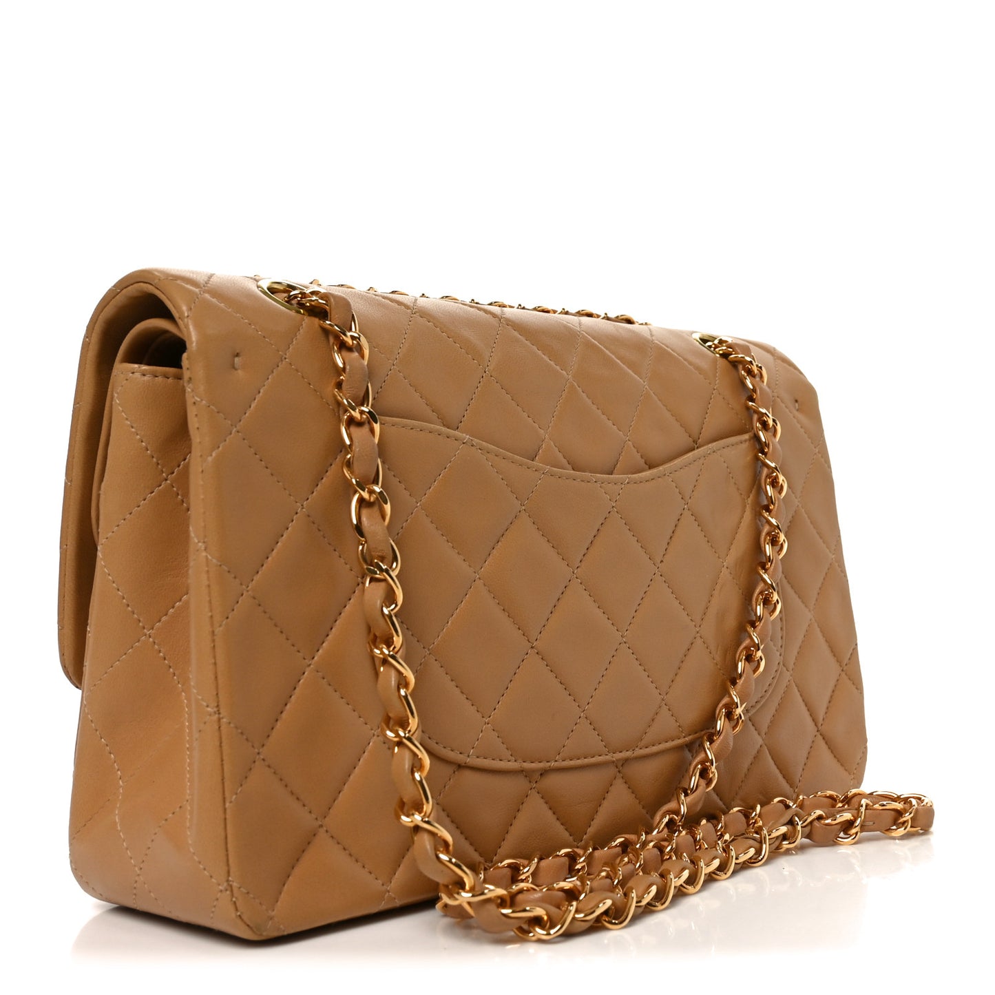 Lambskin Quilted Medium Double Flap Beige