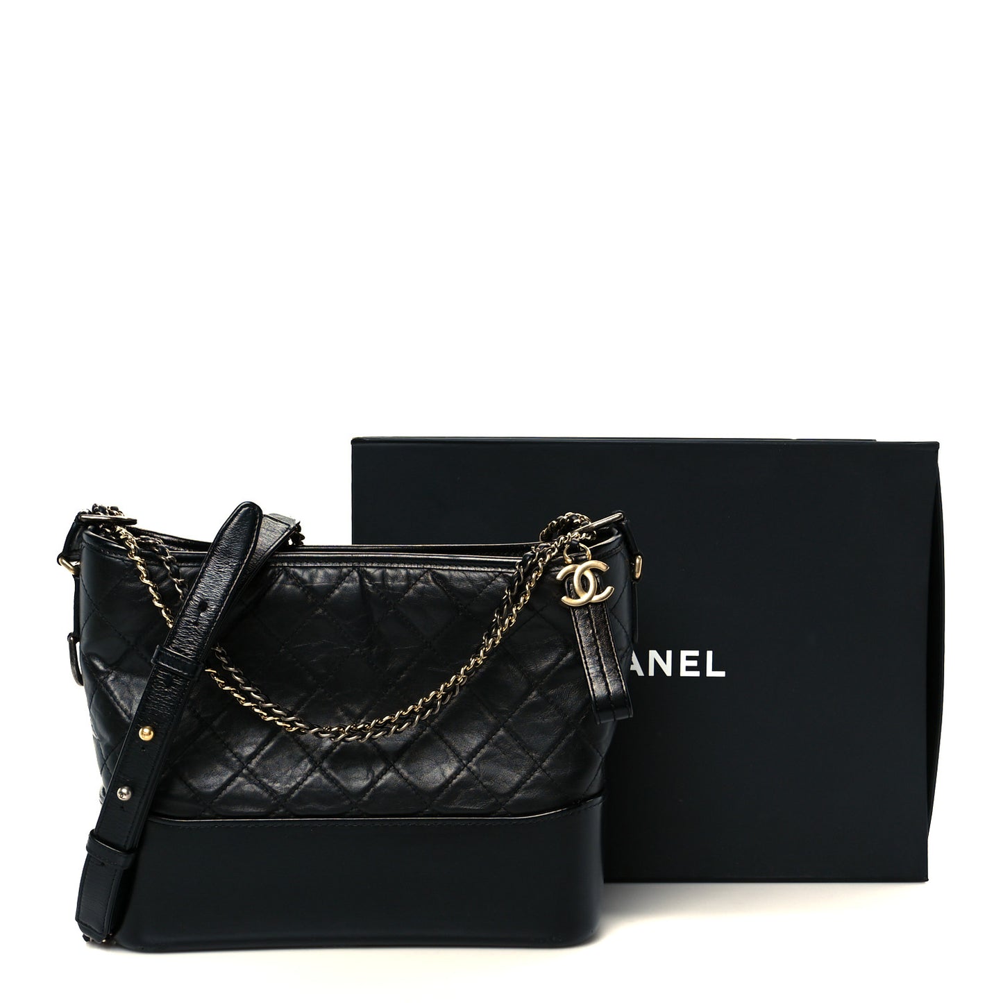 Aged Calfskin Quilted Medium Gabrielle Hobo Black