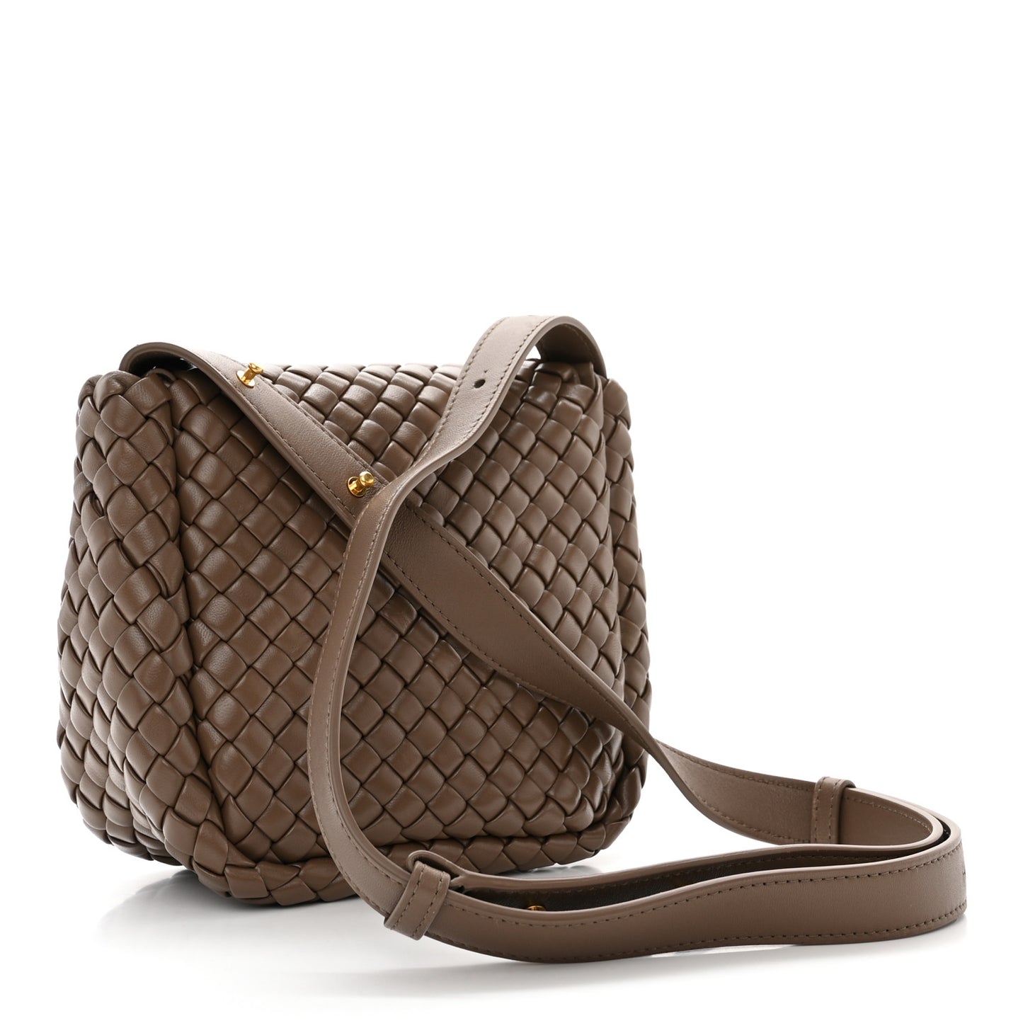 Nappa Intreccio Mini Cobble Shoulder Bag Taupe Grey