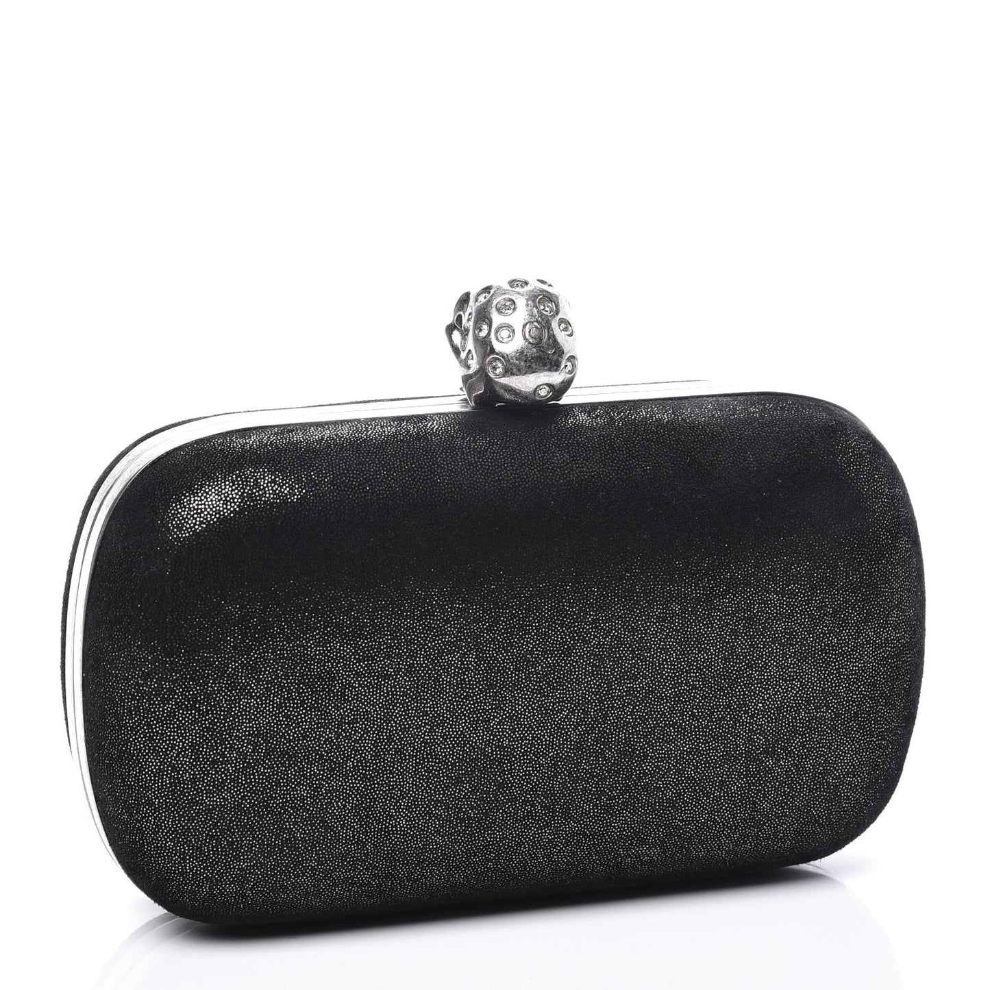 Metallic Suede Skull Box Clutch Black