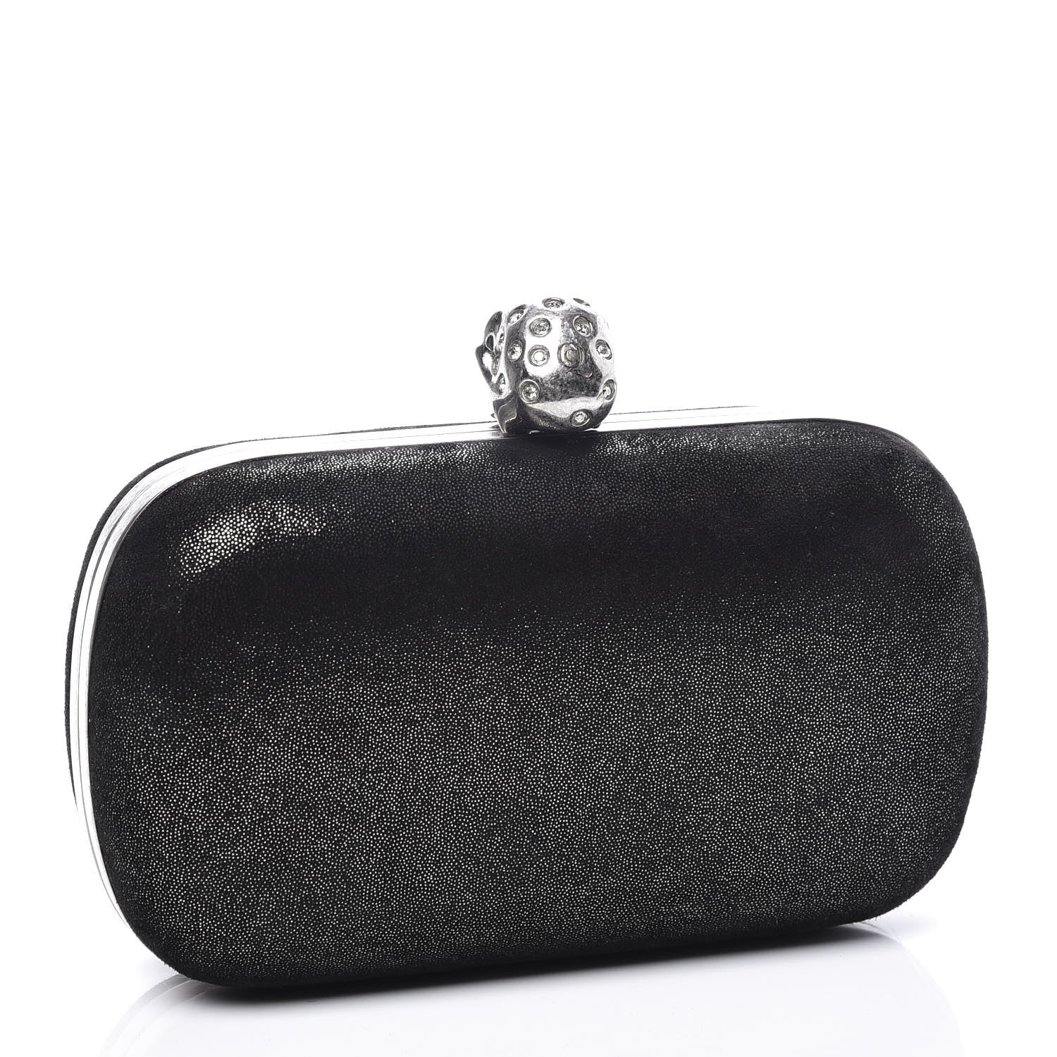 Alexander McQueen Metallic Suede Skull Box Clutch Black 2 of 9