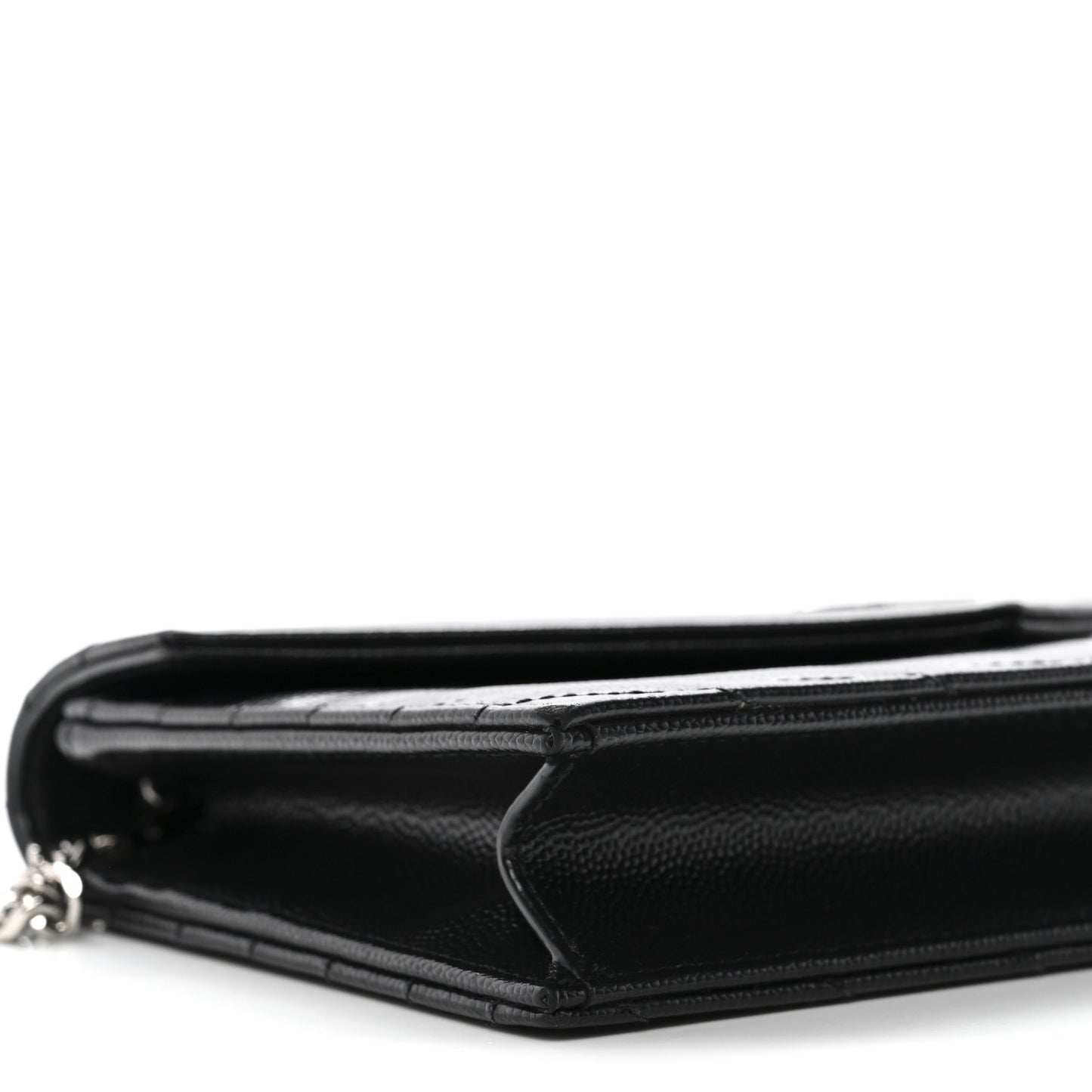 Grain De Poudre Matelasse Chevron Monogram Envelope Chain Wallet Black