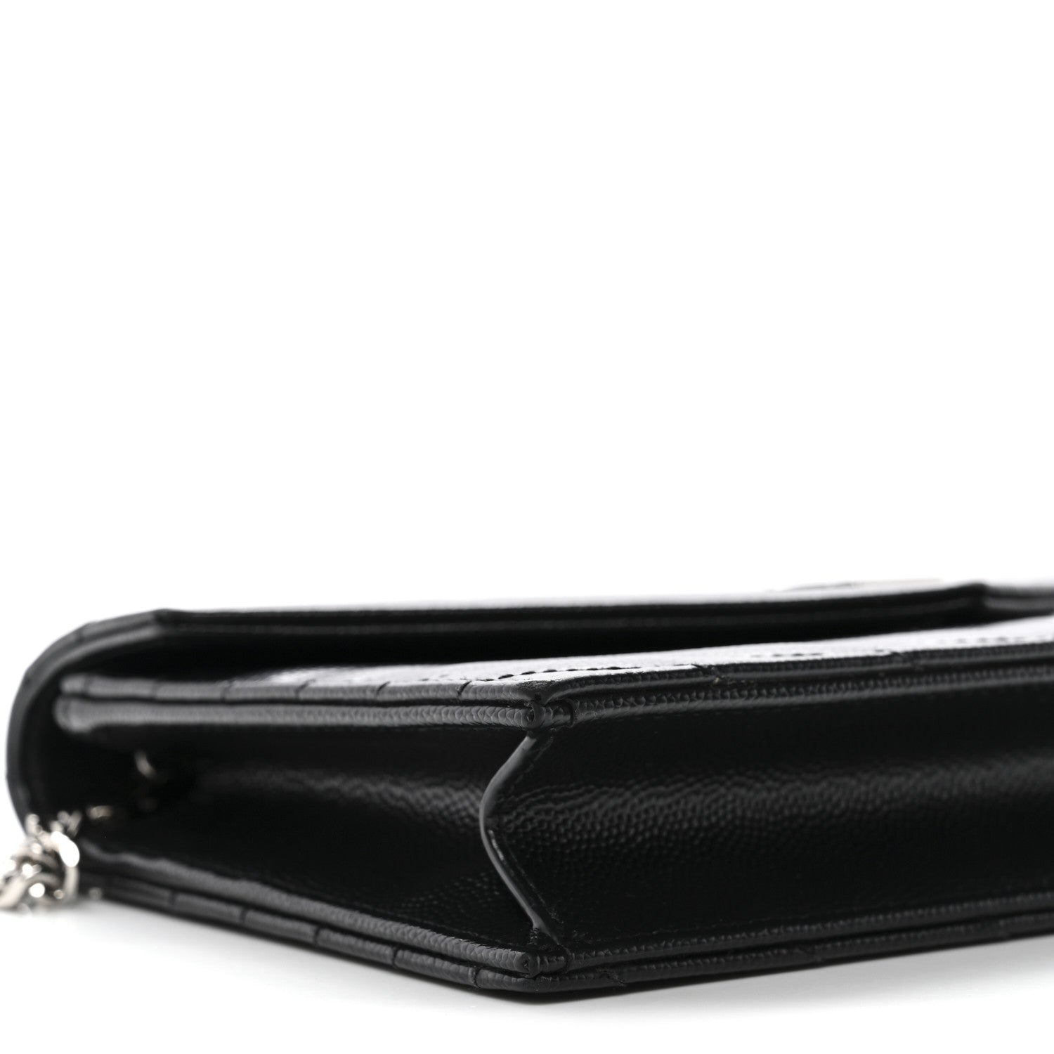 Saint Laurent Grain De Poudre Matelasse Chevron Monogram Envelope Chain Wallet Black 8 of 10