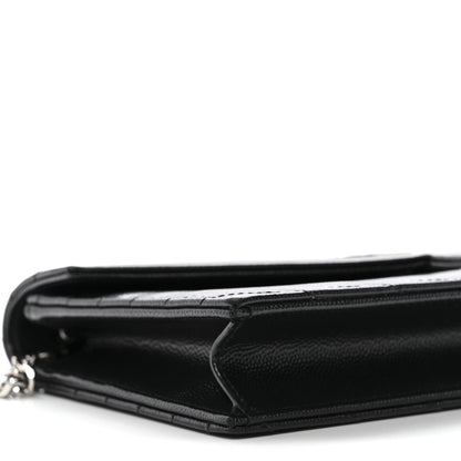 Saint Laurent Grain De Poudre Matelasse Chevron Monogram Envelope Chain Wallet Black 8 of 10