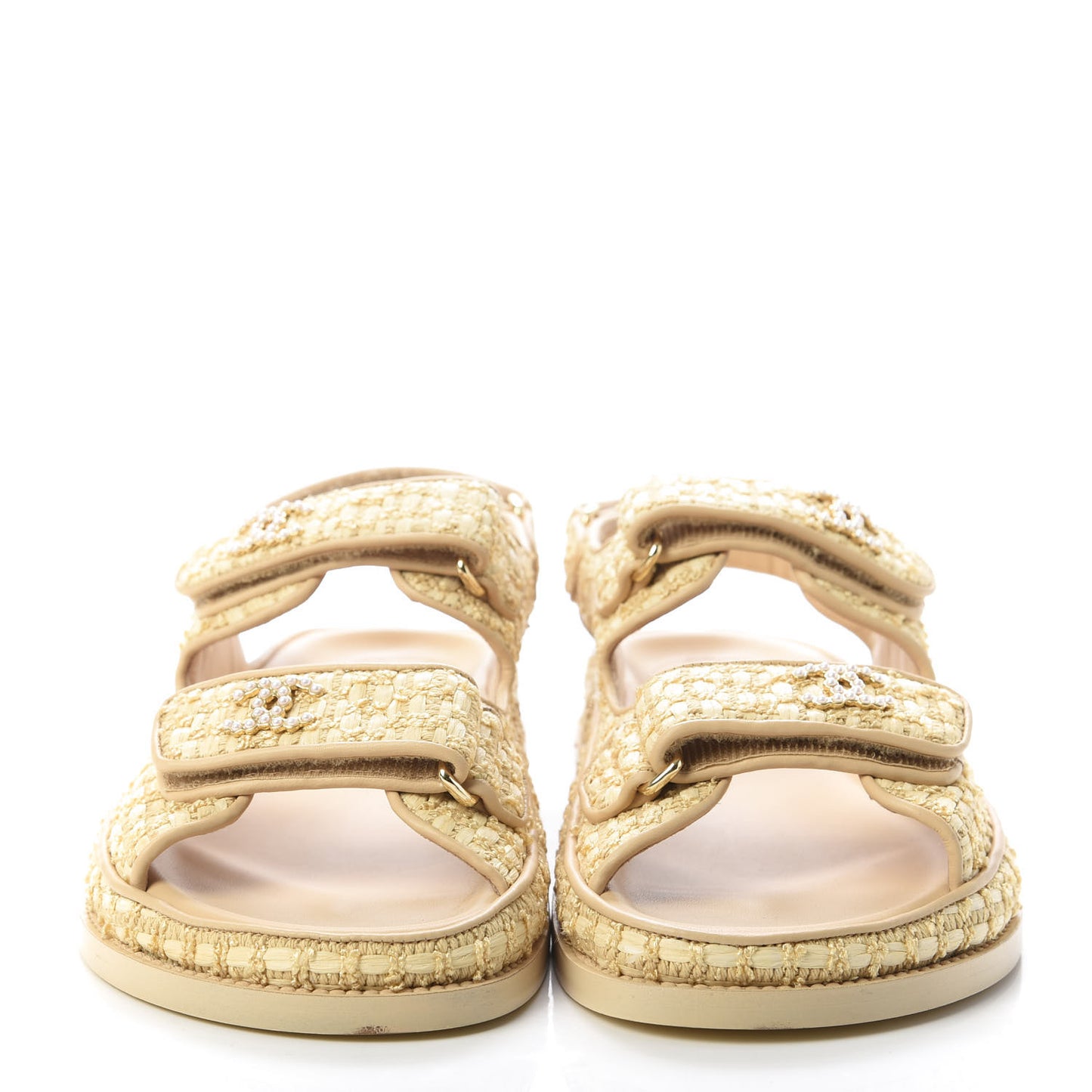 Braided Fabric Velcro Dad Sandals 38 Beige