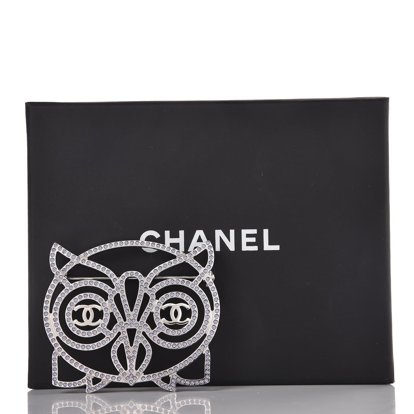 Strass Crystal Owl CC Brooch Purple