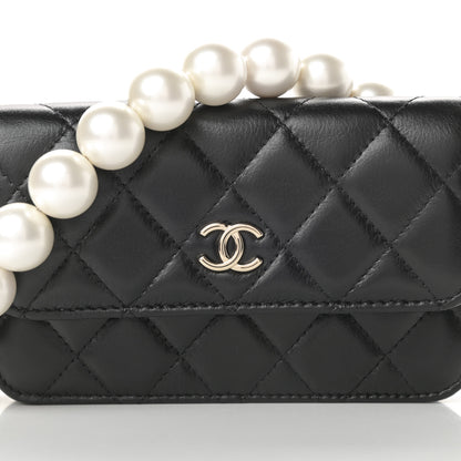 Chanel Calfskin Quilted Maxi Pearls Clutch With Chain Black 9 of 12
