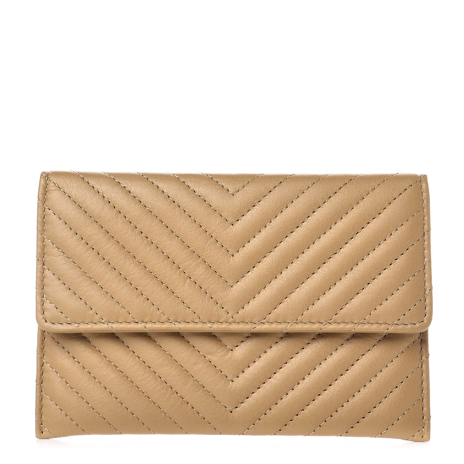 Chanel Calfskin Chevron Quilted Card Holder Beige 1 of 6
