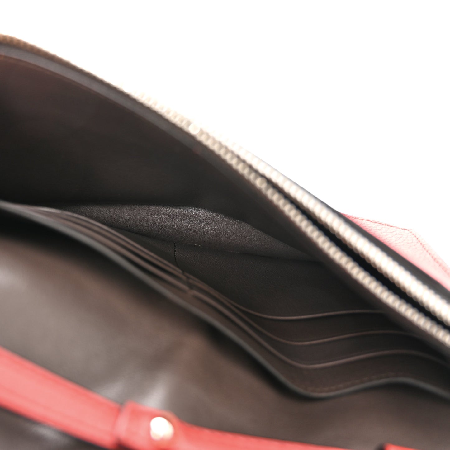 Grained Calfskin Chain Wallet Burnt Red