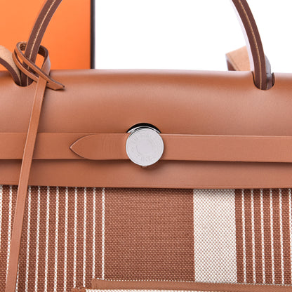 Hermes Vache Hunter Toile H Vibration Herbag Zip Retourne 31 PM Fauve Ecru Beige 9 of 10