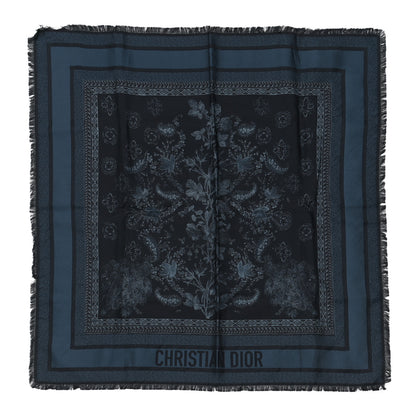 Christian Dior Silk Cotton Flowers Square Scarf Navy Blue 1 of 3