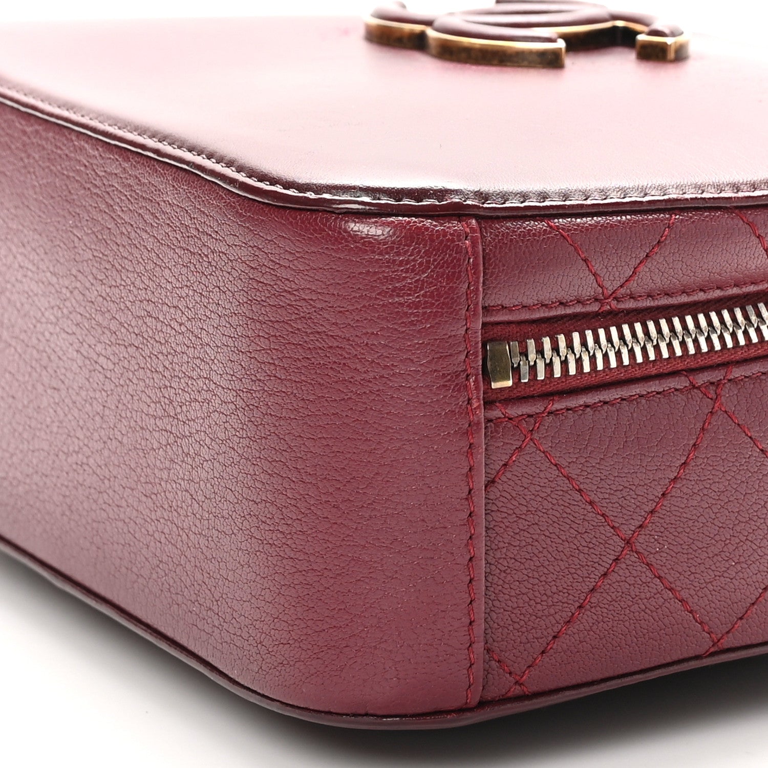 Chanel Shiny Calfskin Goatskin Quilted Small Coco Curve Vanity Burgundy 10 of 10