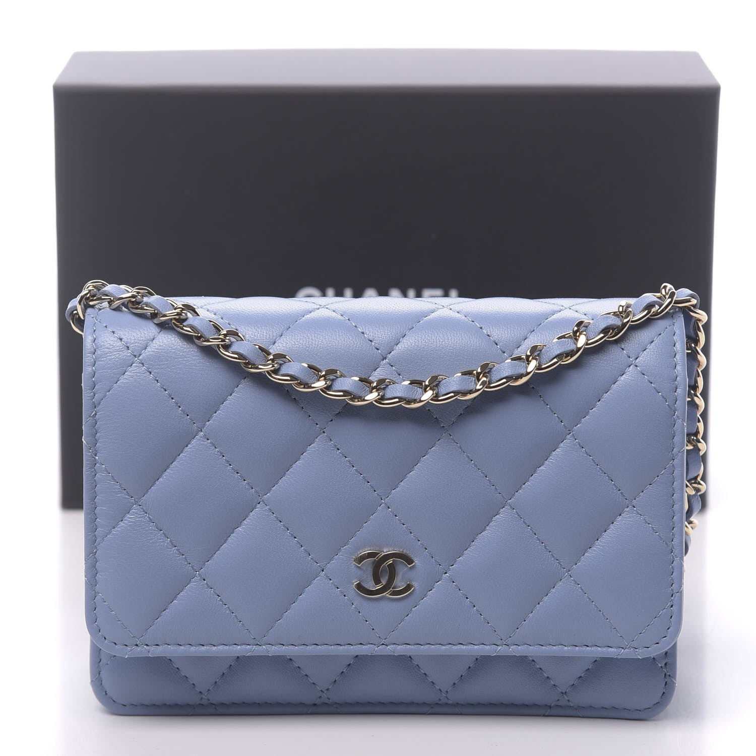 Chanel Lambskin Quilted Mini Wallet On Chain WOC Light Blue 11 of 11