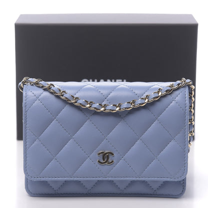 Chanel Lambskin Quilted Mini Wallet On Chain WOC Light Blue 11 of 11