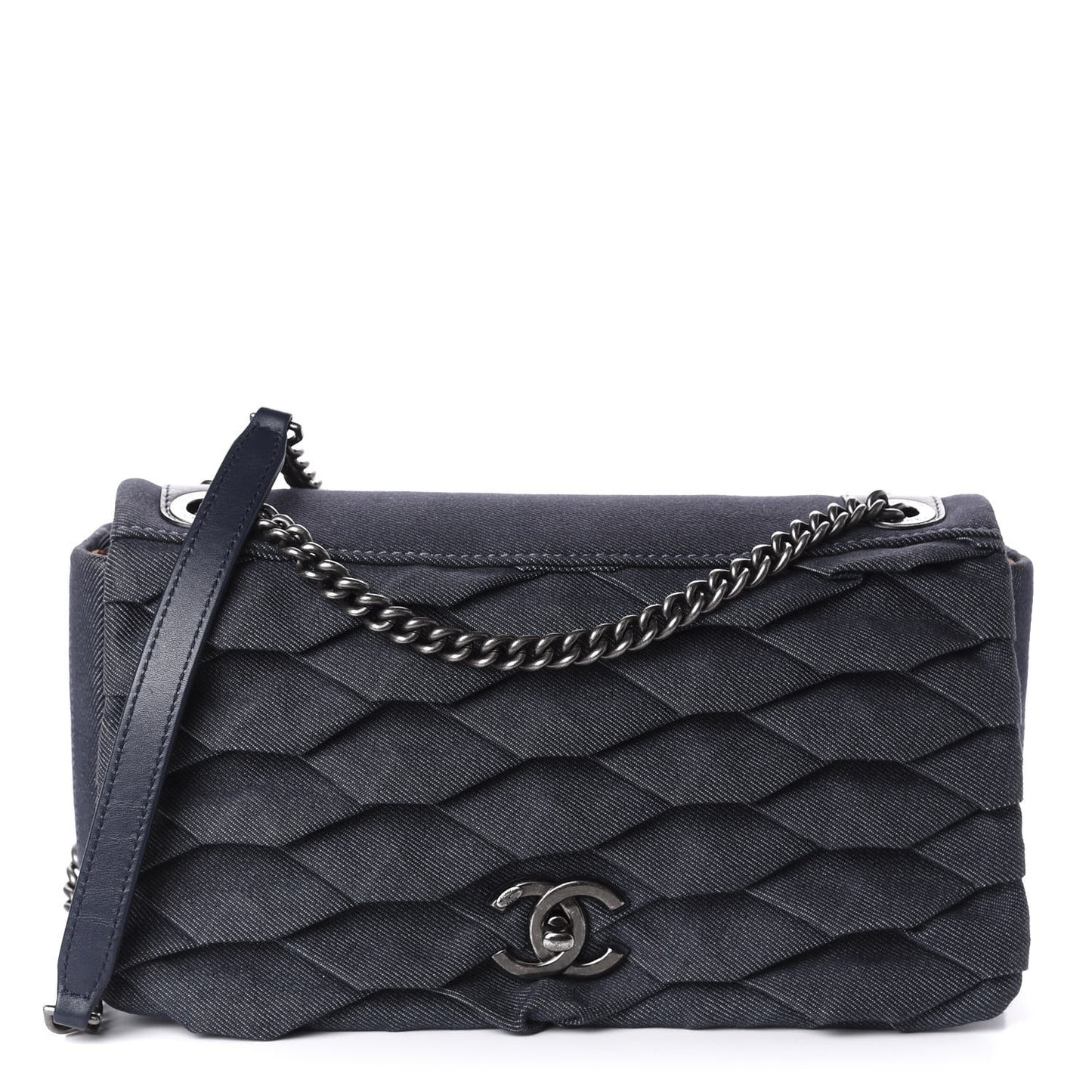 Denim Pleated Denim Turtle Flap Dark Blue