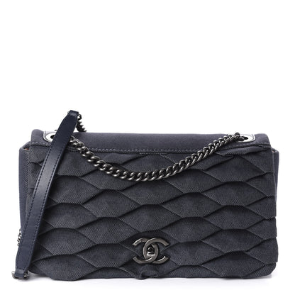 Chanel Denim Pleated Denim Turtle Flap Dark Blue 1 of 11