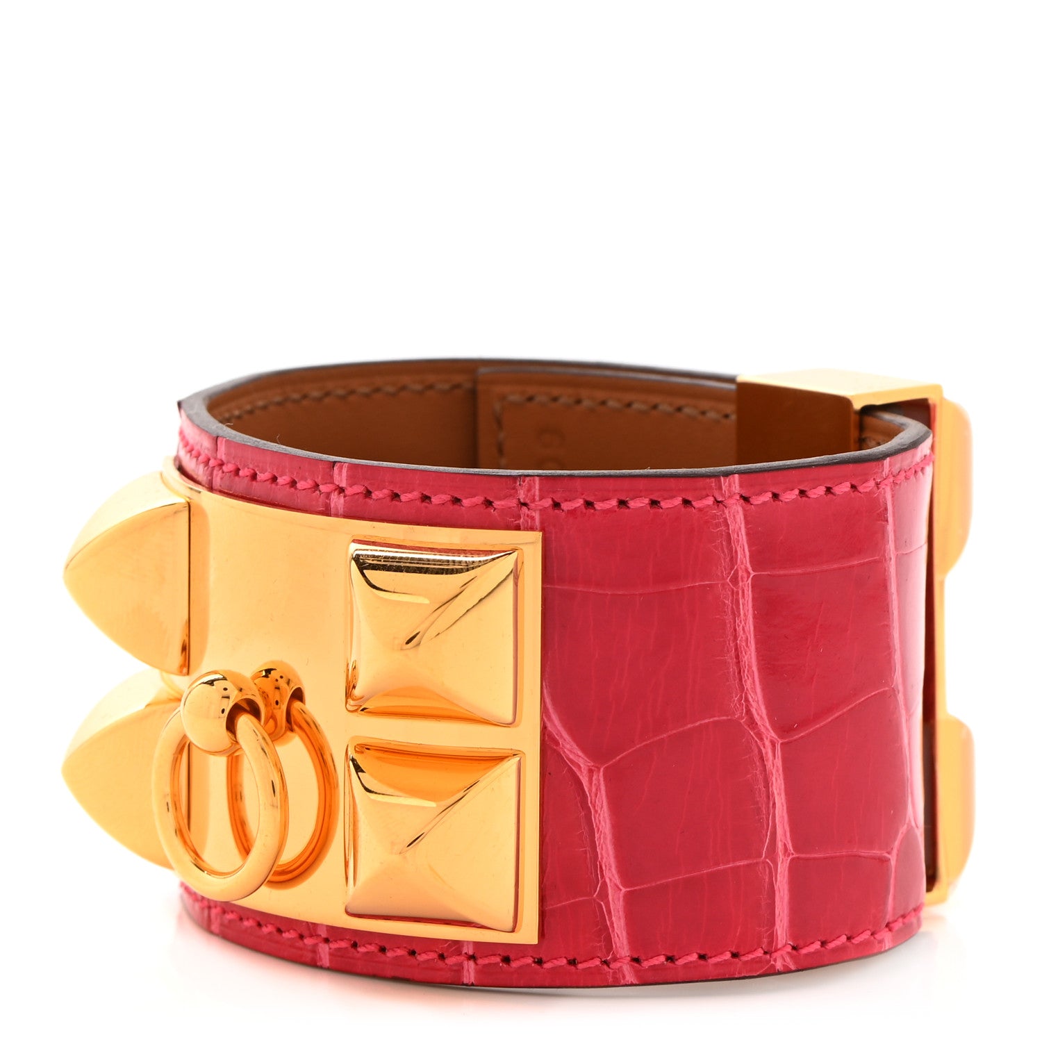 Hermes Shiny Alligator Collier de Chien CDC Bracelet T2 Rose Extreme 1 of 6