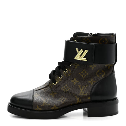Louis Vuitton Calfskin Monogram Wonderland Flat Ranger Boots 39 Black 1 of 9