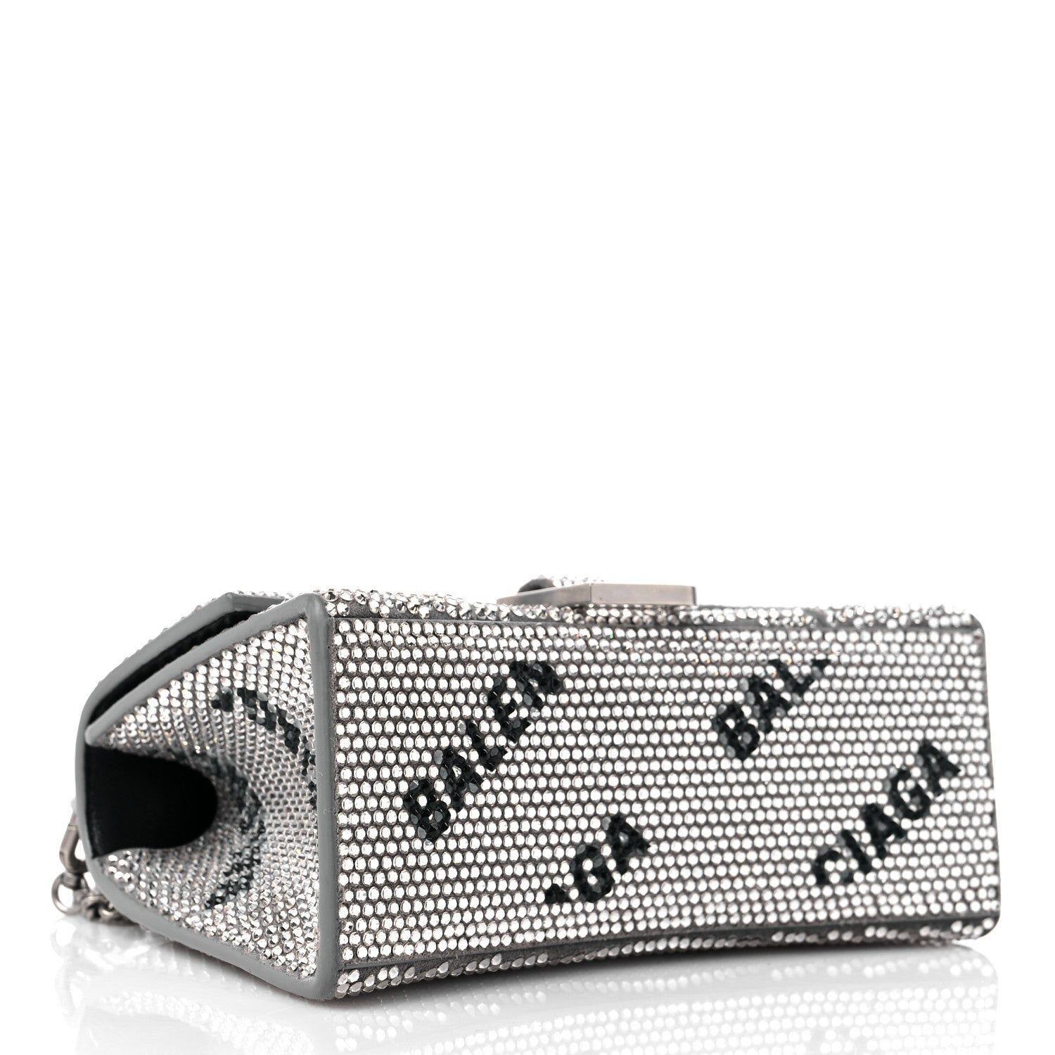 Balenciaga Strass Suede Allover Logo Hourglass Top Handle Bag XS with Chain Silver Black 4 of 10