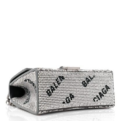 Balenciaga Strass Suede Allover Logo Hourglass Top Handle Bag XS with Chain Silver Black 4 of 10