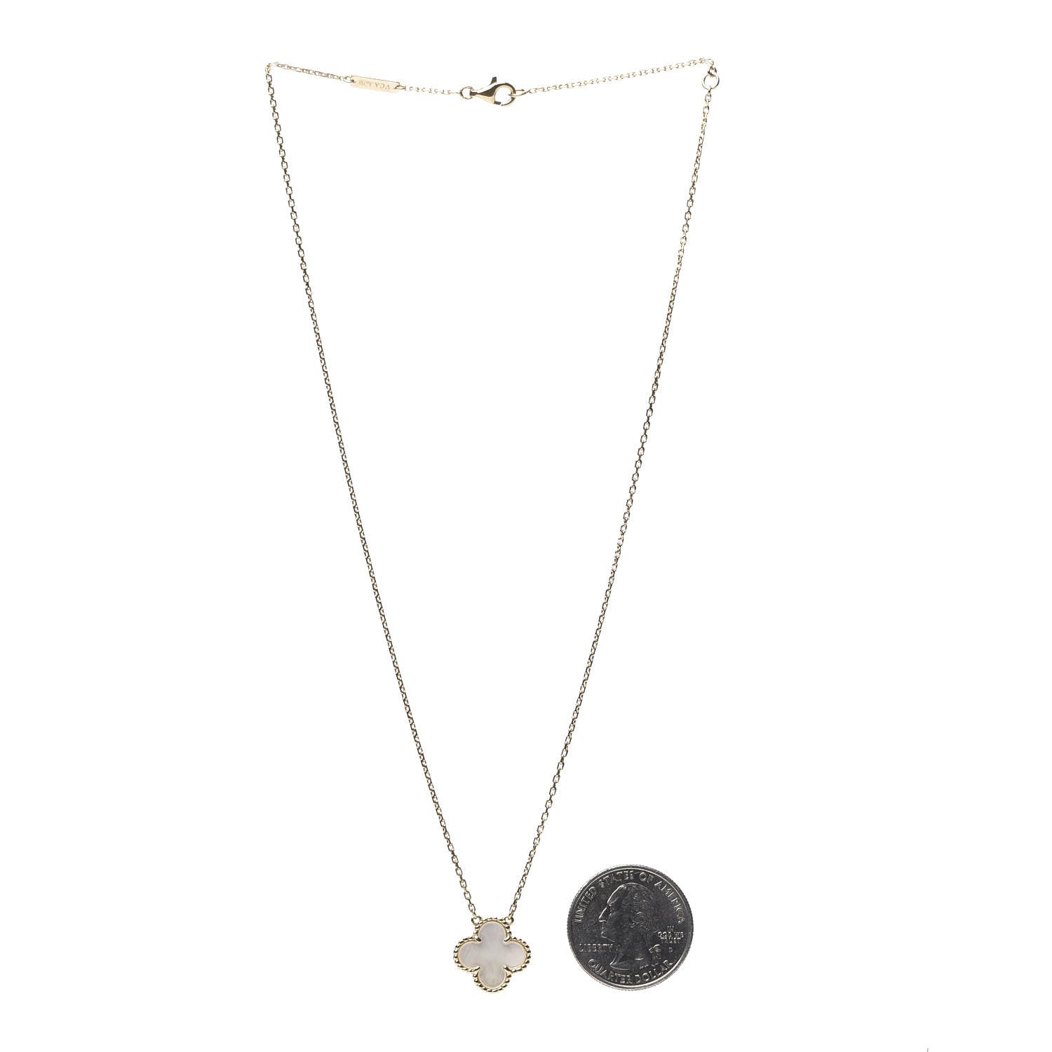 Van Cleef & Arpels 18K Yellow Gold Mother of Pearl Vintage Alhambra Pendant Necklace 3 of 6