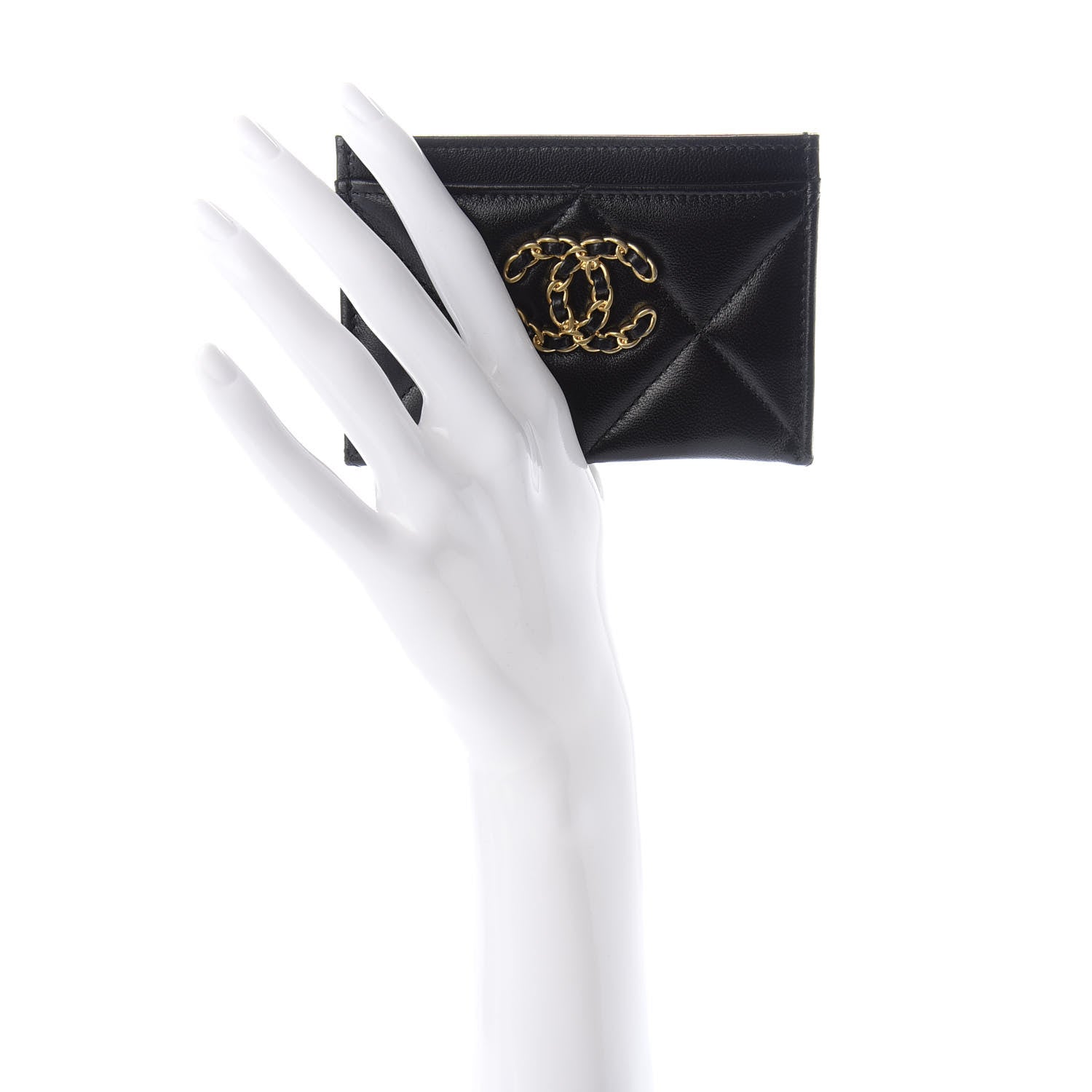 Chanel Shiny Goatskin Quilted Chanel 19 Card Holder Black 2 of 9