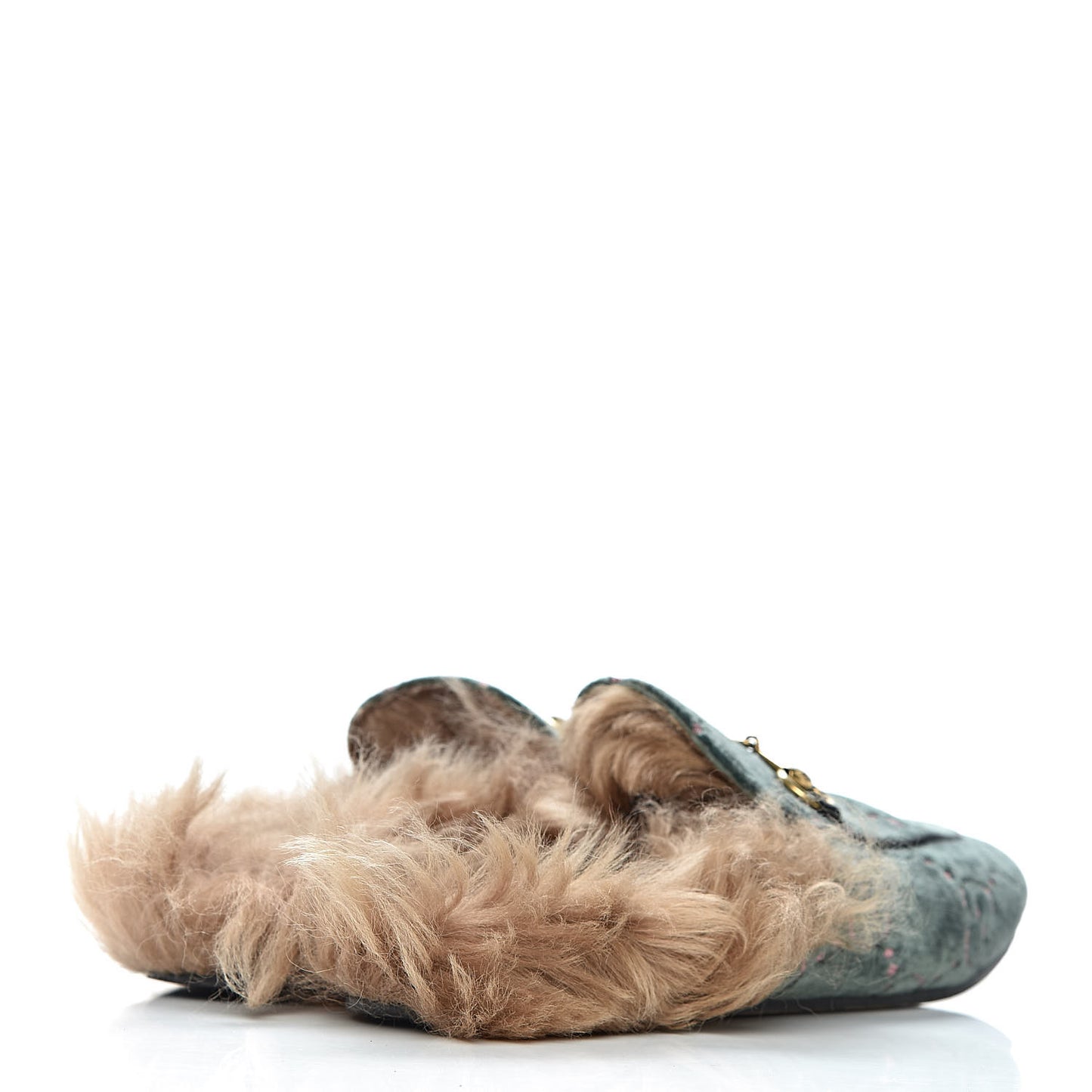 Velvet GG Monogram Fur Womens Princetown Slippers 37.5 Avio Dusty Pink