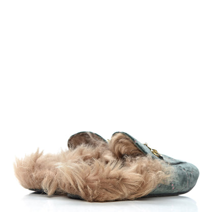 Gucci Velvet GG Monogram Fur Womens Princetown Slippers 37.5 Avio Dusty Pink 4 of 11