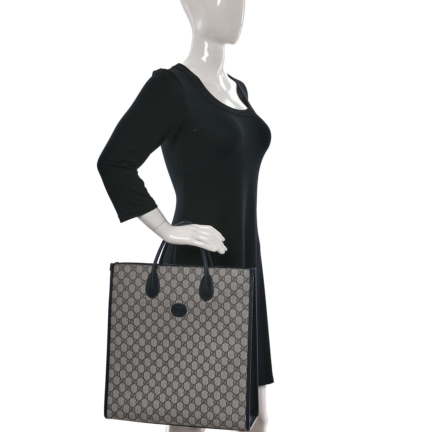 Gucci GG Supreme Monogram Textured Dollar Calfskin Web Medium Retro Interlocking G Vertical Tote Bag Beige Blue 2 of 8