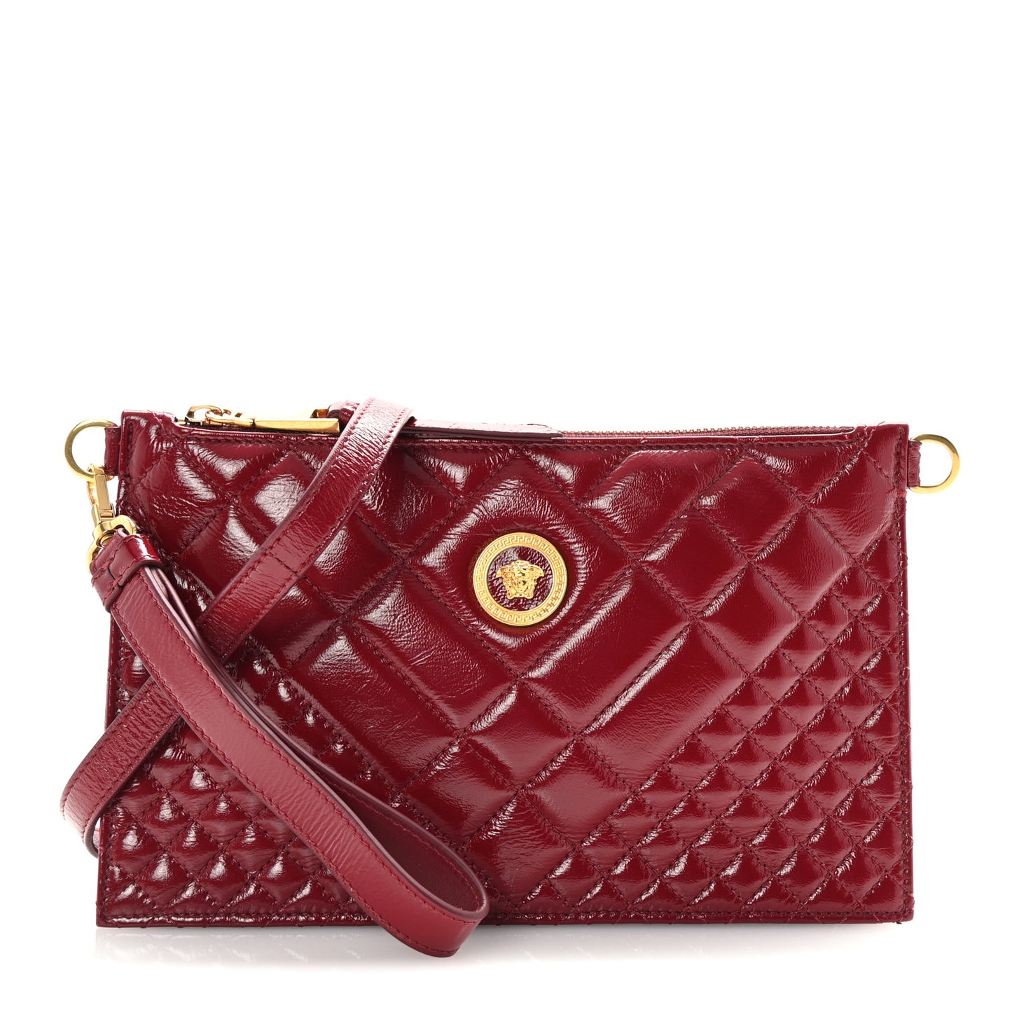 Patent Calfskin Quilted Tribute Icon Crossbody Flat Pouch Red