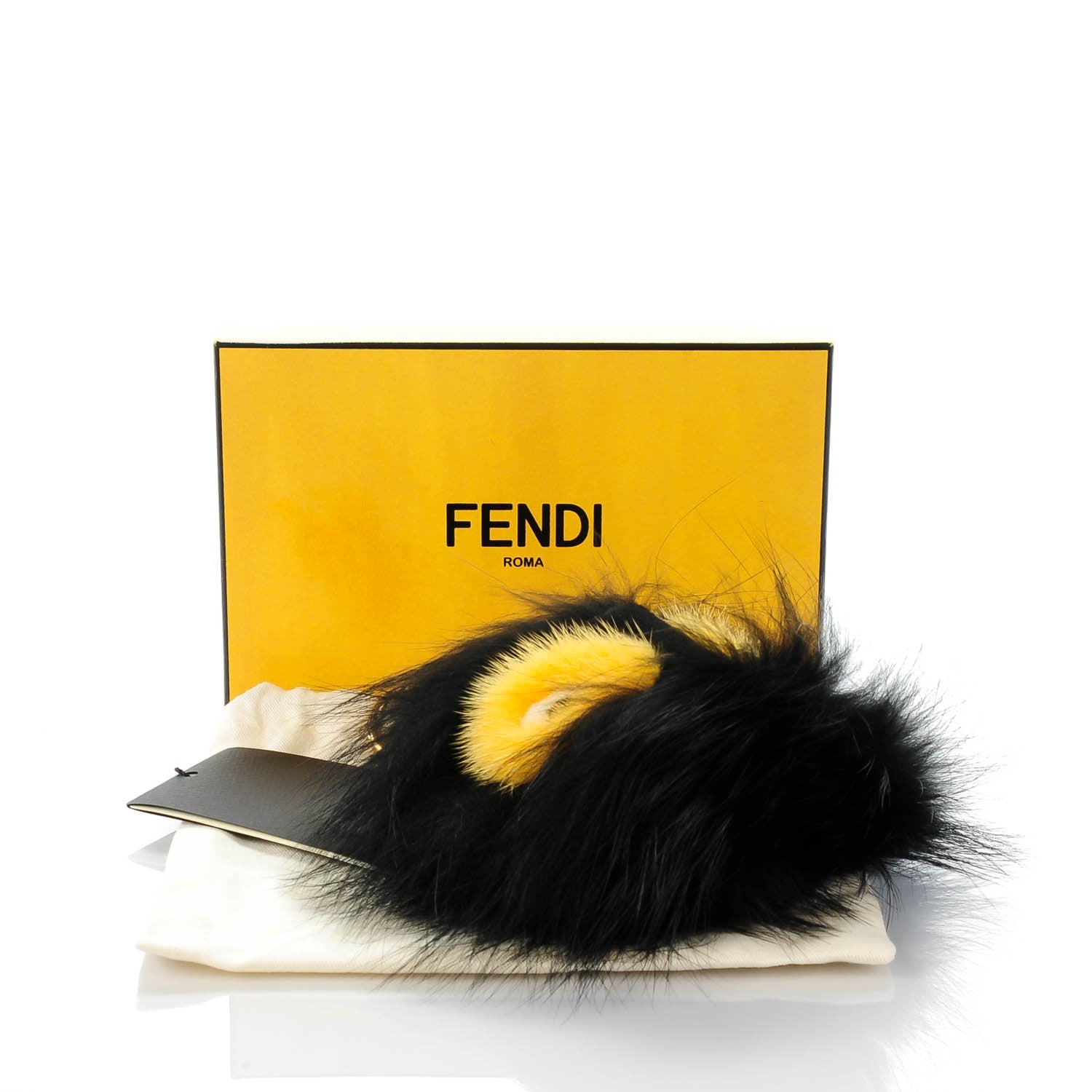Fendi Fox Mink Rabbit Fur Vitello Flamingo Grimmy Monster Bag Bug Charm Black Giallo 4 of 7
