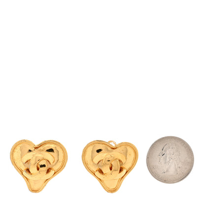 Chanel Metal CC Heart Clip On Earrings Gold 2 of 4