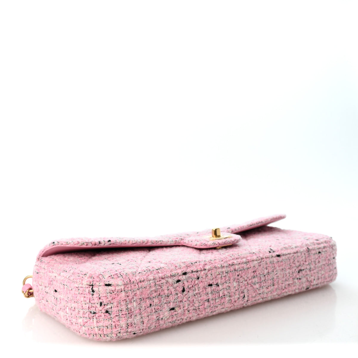Chanel Tweed Large Top Handle Clutch With Chain Pink Black Ecru 4 of 10
